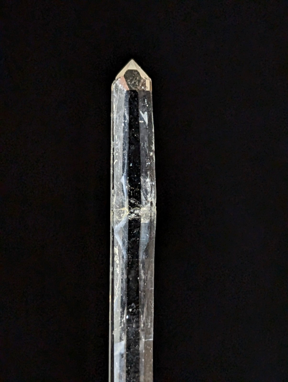 Needle Quartz Crystal Point, Old Stock,Montgomery County, Arkansas, w/ wood base