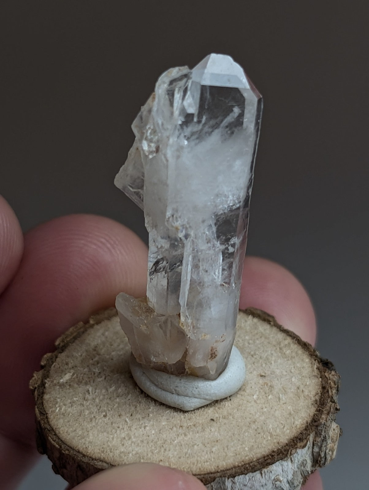 Unique Faden Quartz Crystal, Montgomery County, Arkansas, USA, w/ wood mount