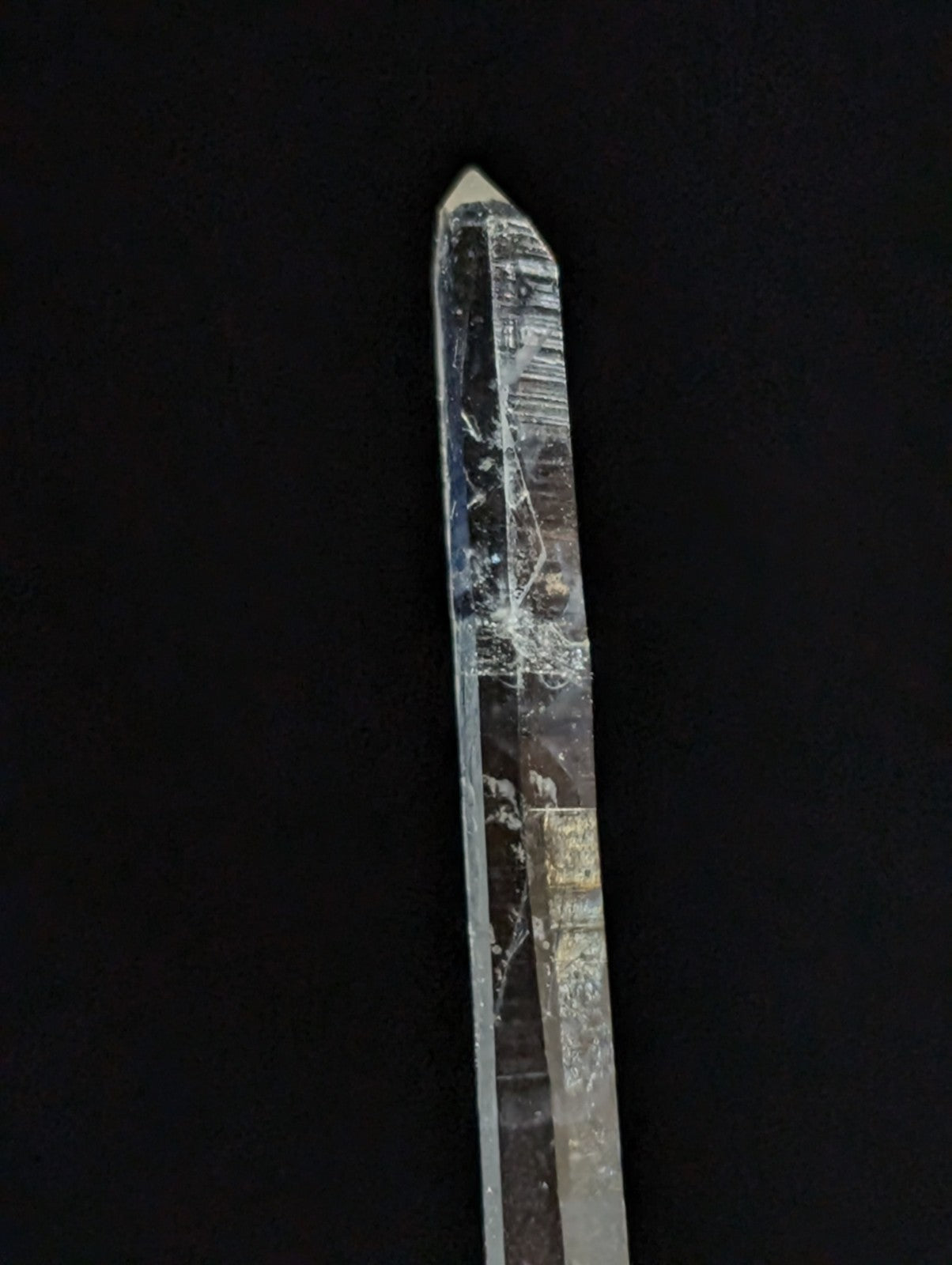 Needle Quartz Crystal Point, Old Stock,Montgomery County, Arkansas, w/ wood base