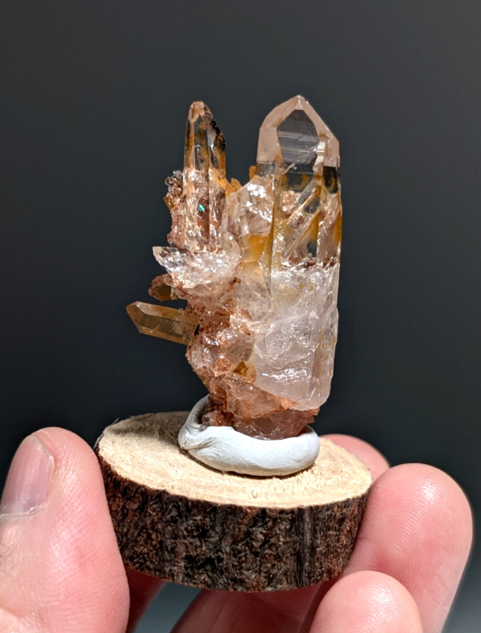 A+ Clear Quartz Crystal Cluster, Garland County, Arkansas, w/ natural wood base