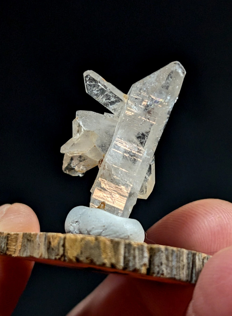 Unique Quartz Crystal Point, Old Stock, Montgomery County, Arkansas, w/wood base