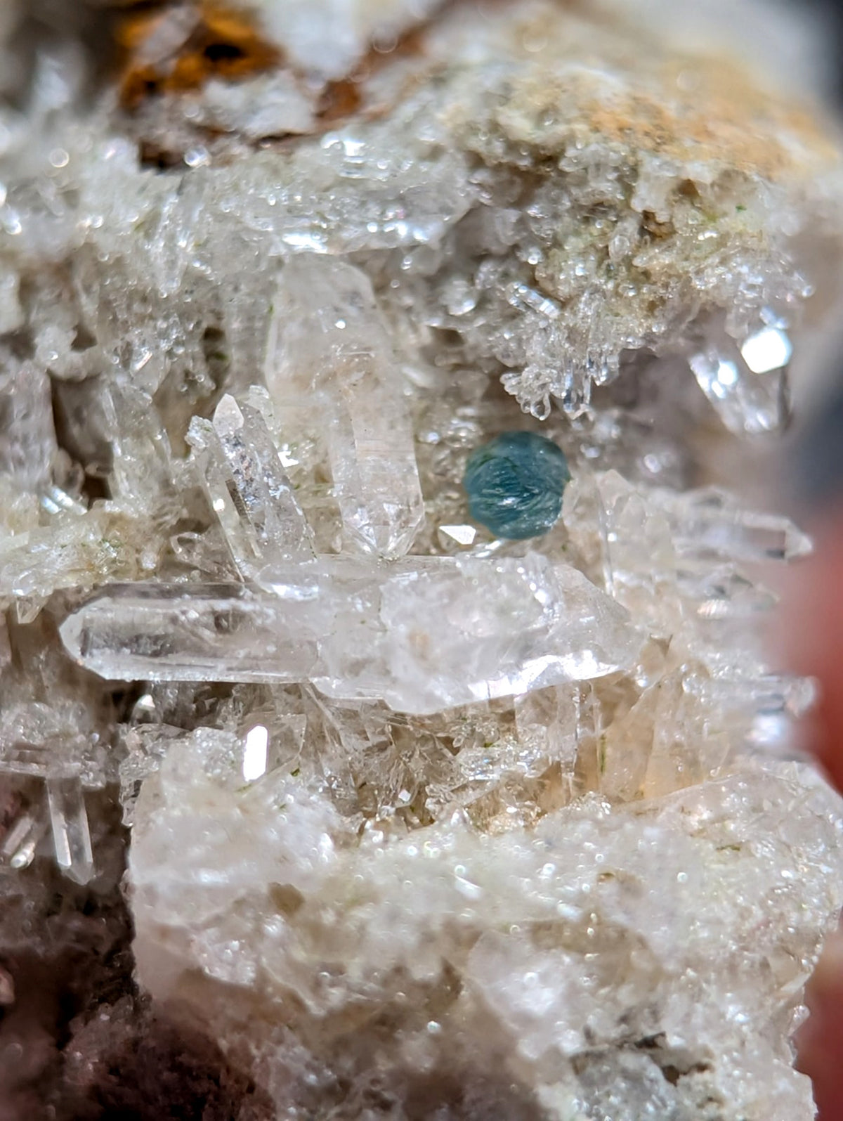 Blue-Green Cookeite on Solution Quartz, Saline County, Arkansas, Old Stock