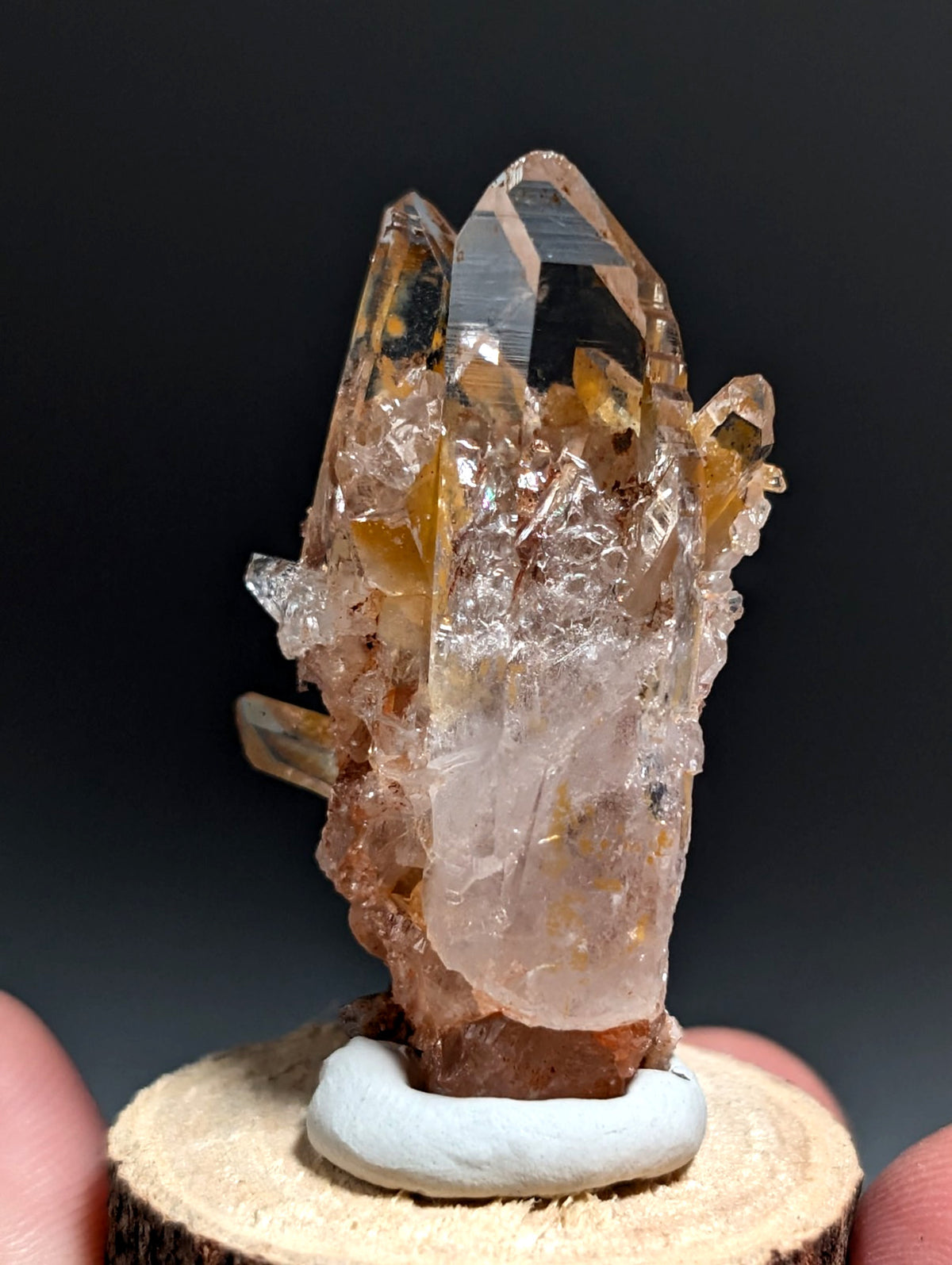 A+ Clear Quartz Crystal Cluster, Garland County, Arkansas, w/ natural wood base