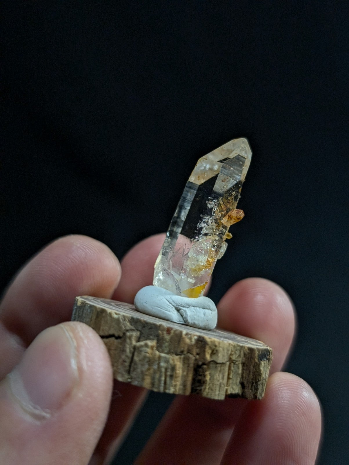 Optical Quartz Crystal Point, Old Stock, Montgomery County, Arkansas, w/ base
