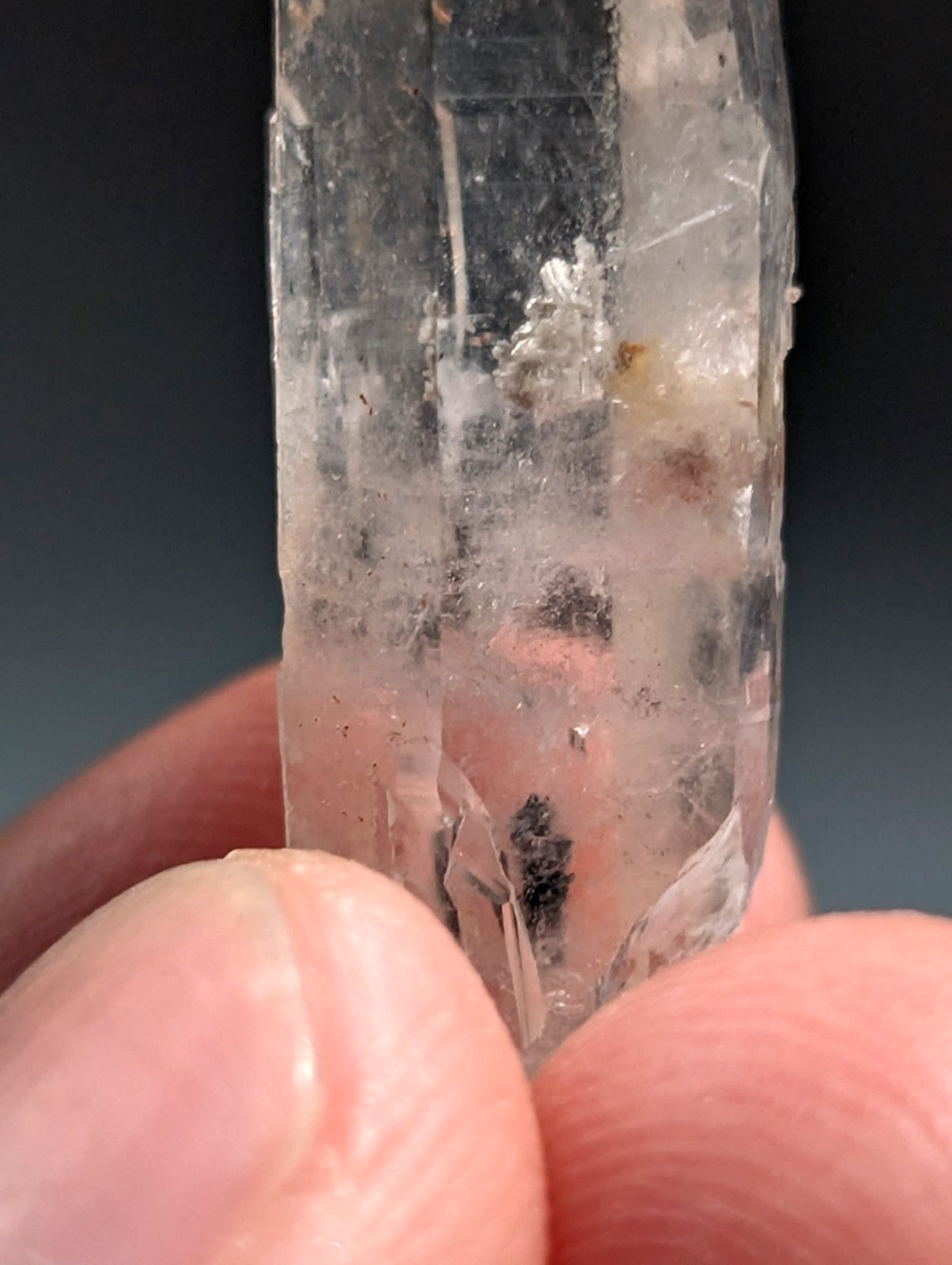 Nacrite + Manganese included Quartz Crystal Point, Arkansas, USA, Rare