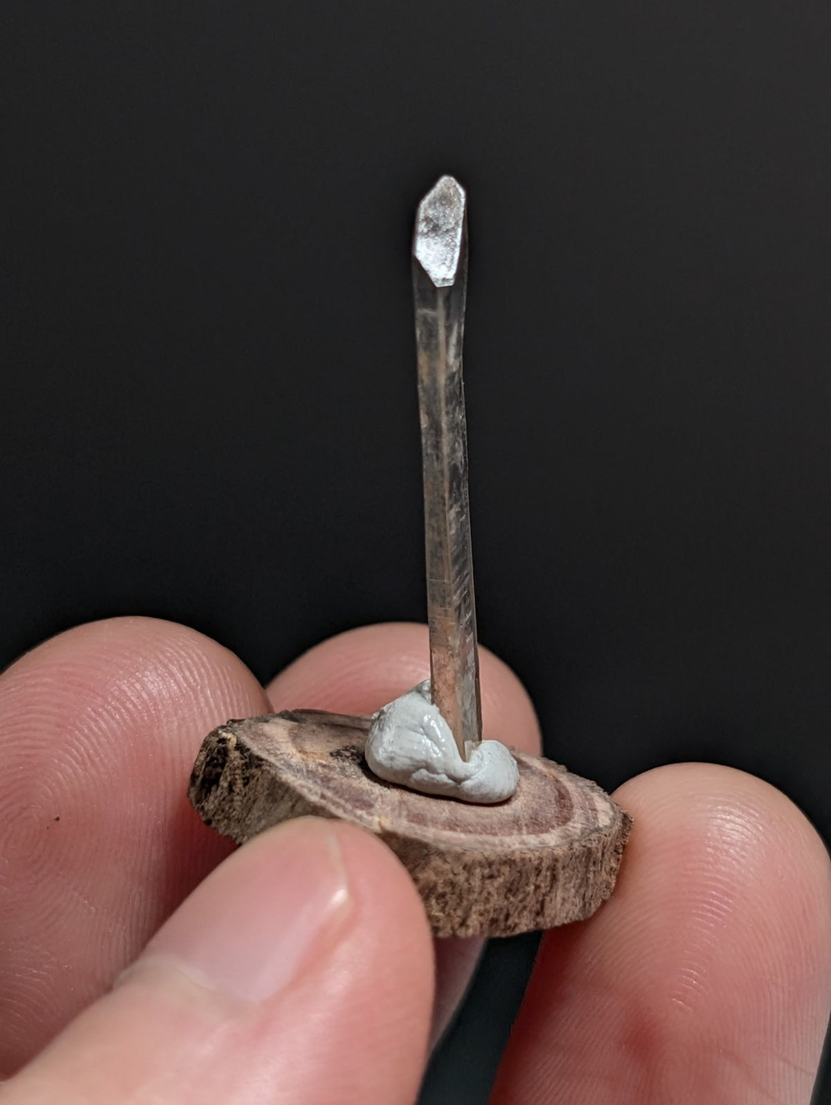 Sheet Quartz Crystal Point, Garland County, Arkansas, w/ natural wood base