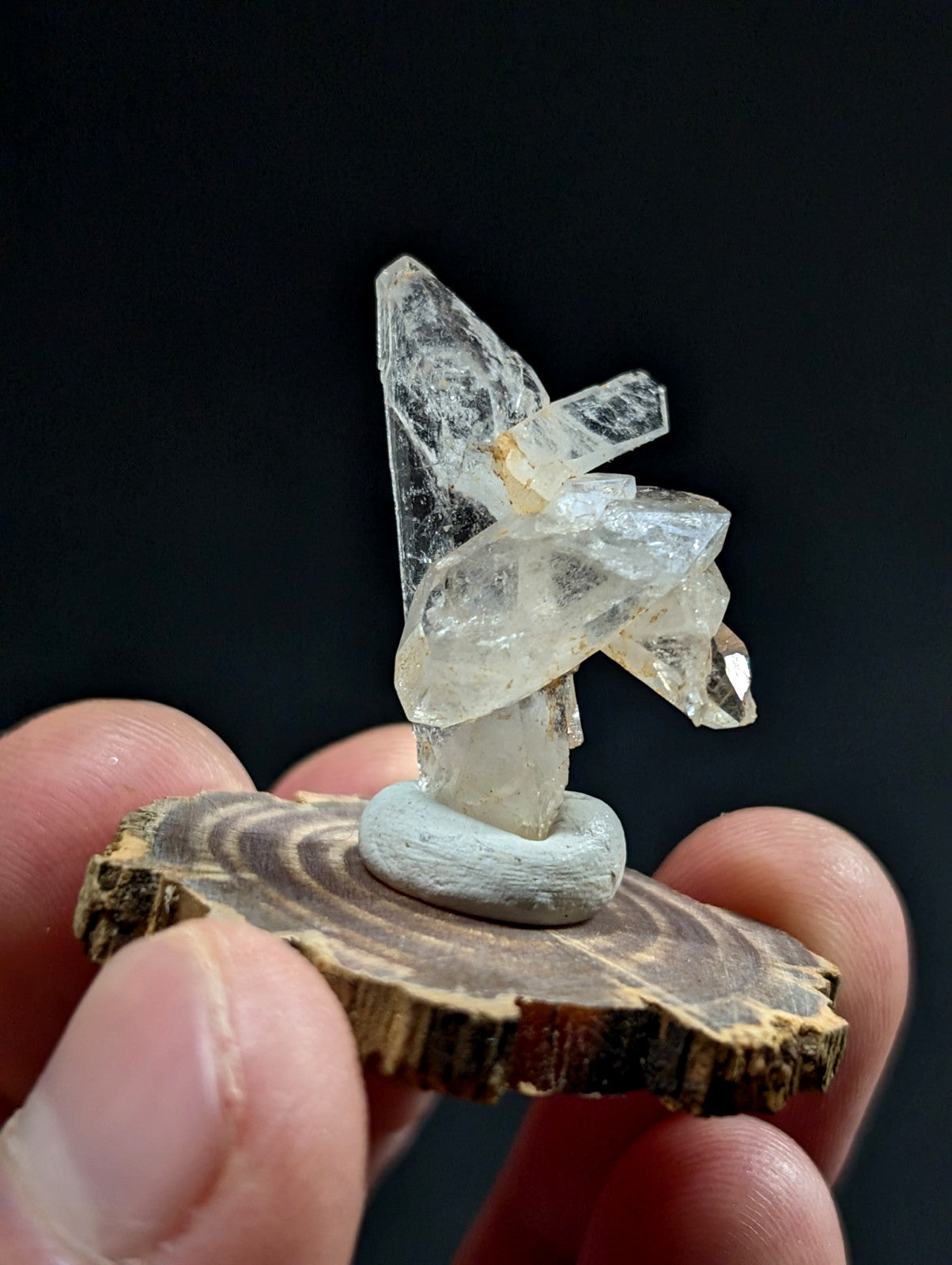 Unique Quartz Crystal Point, Old Stock, Montgomery County, Arkansas, w/wood base
