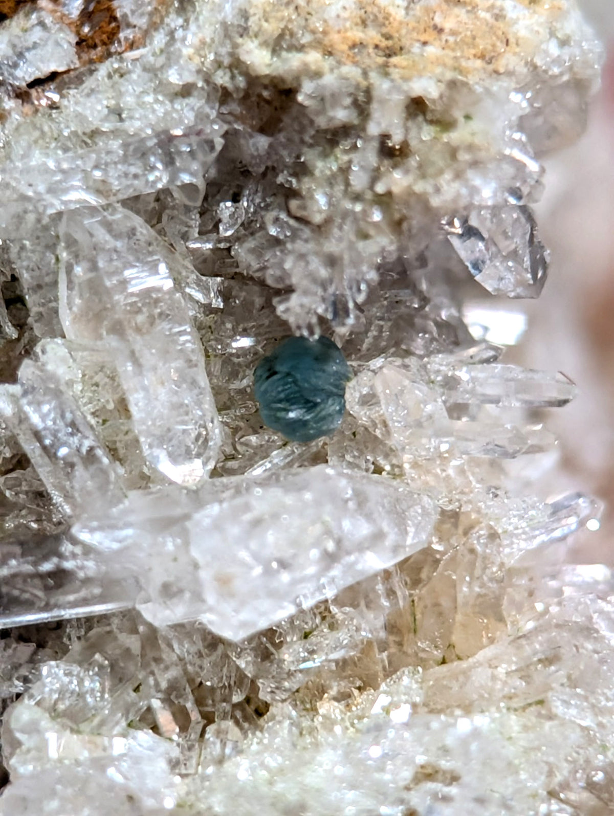Blue-Green Cookeite on Solution Quartz, Saline County, Arkansas, Old Stock