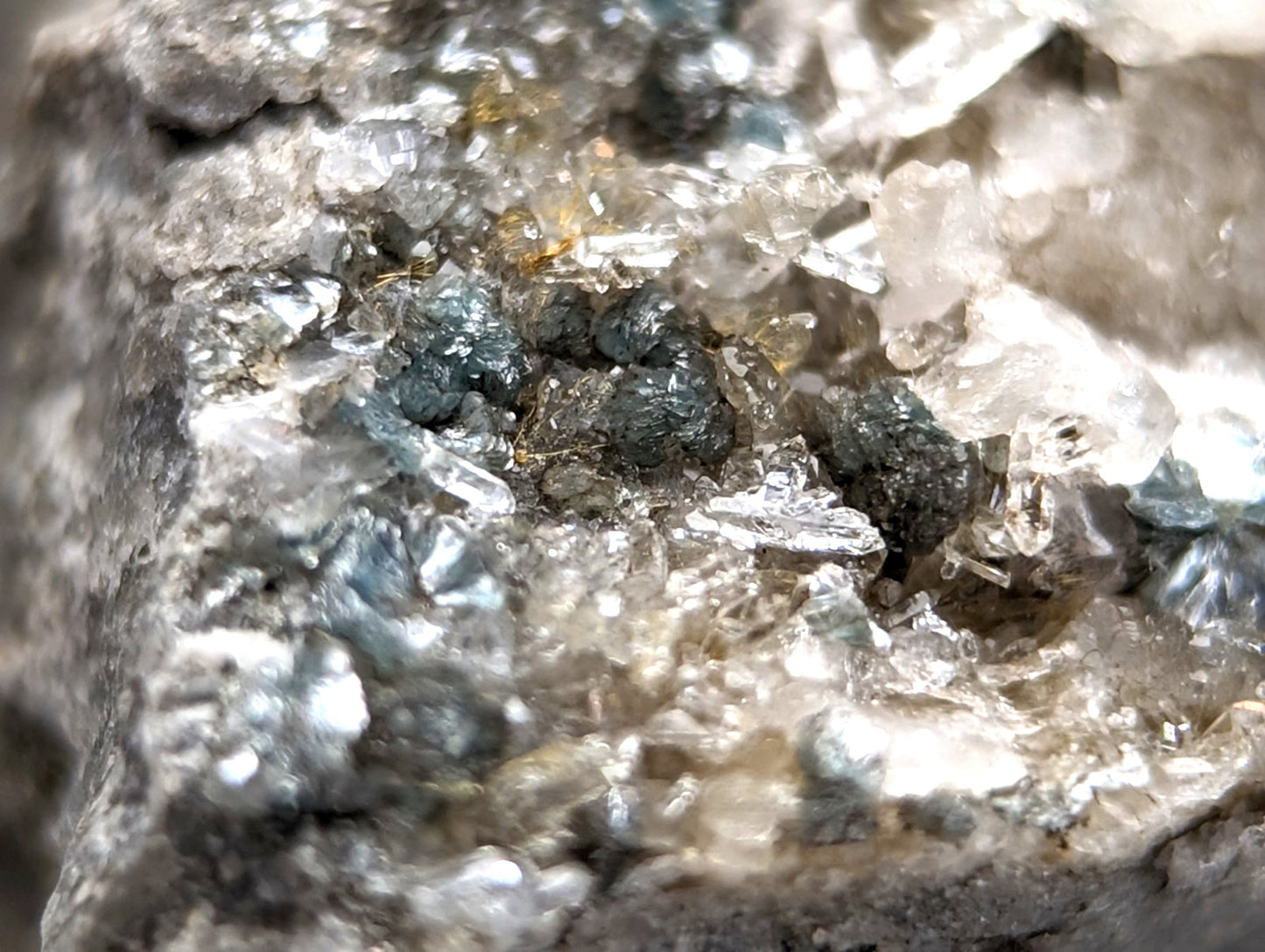Blue-Green Cookeite on Quartz, Saline County, Arkansas, Old Stock, UV Reactive