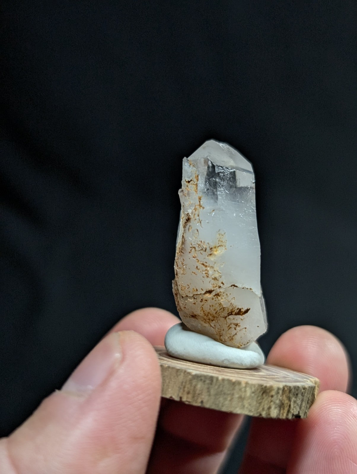 Super Curved Quartz Crystal Point, Montgomery County, Arkansas, w/ wood base