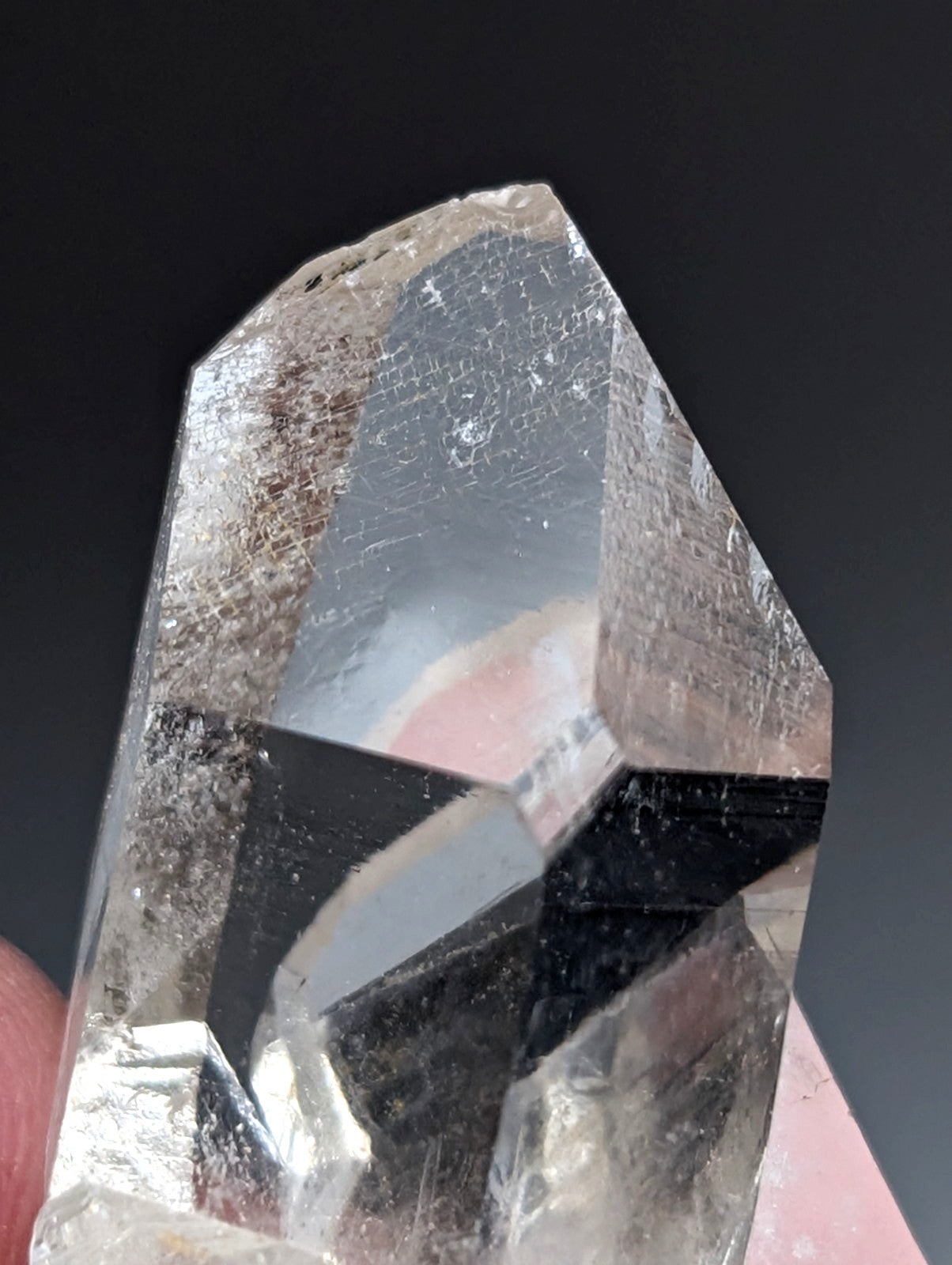 Unique Quartz Point, Old Stock, Garland County, Arkansas, w/ natural wood base