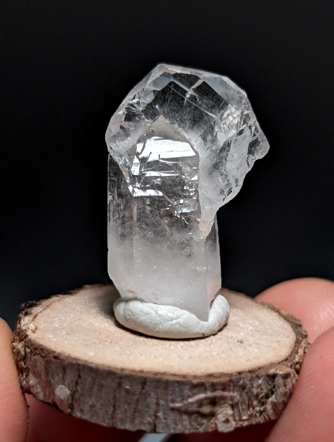 A+ Quartz Crystal Oddity, Montgomery County, Arkansas, w/ natural wood base