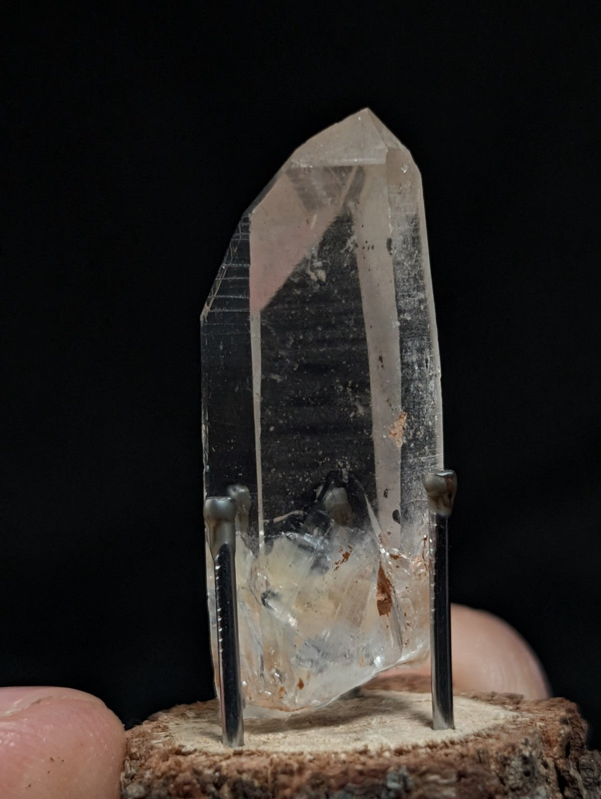 A+ Clear Quartz w/ inclusions, Montgomery County, Arkansas, w/ natural wood base