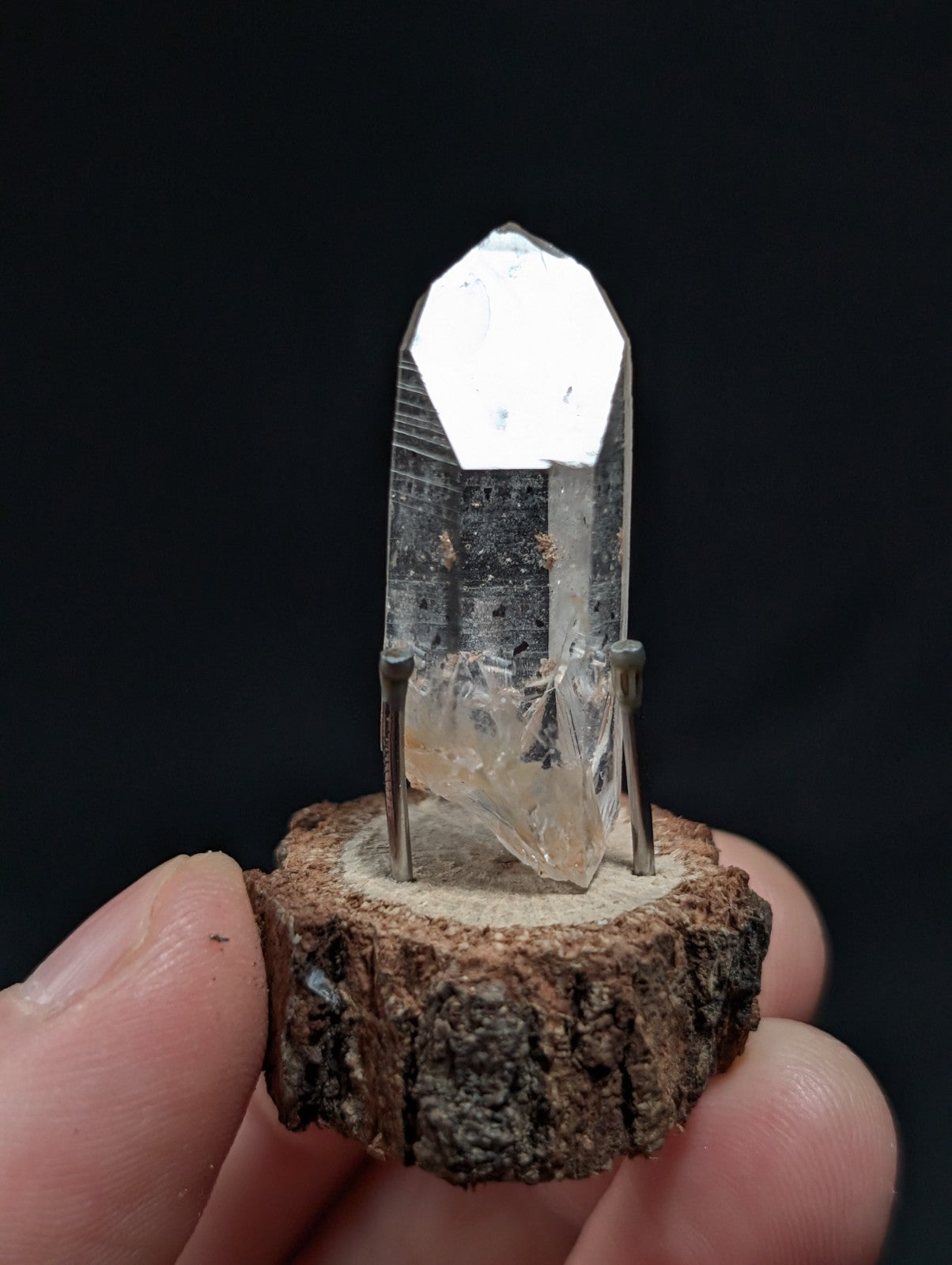 A+ Clear Quartz w/ inclusions, Montgomery County, Arkansas, w/ natural wood base