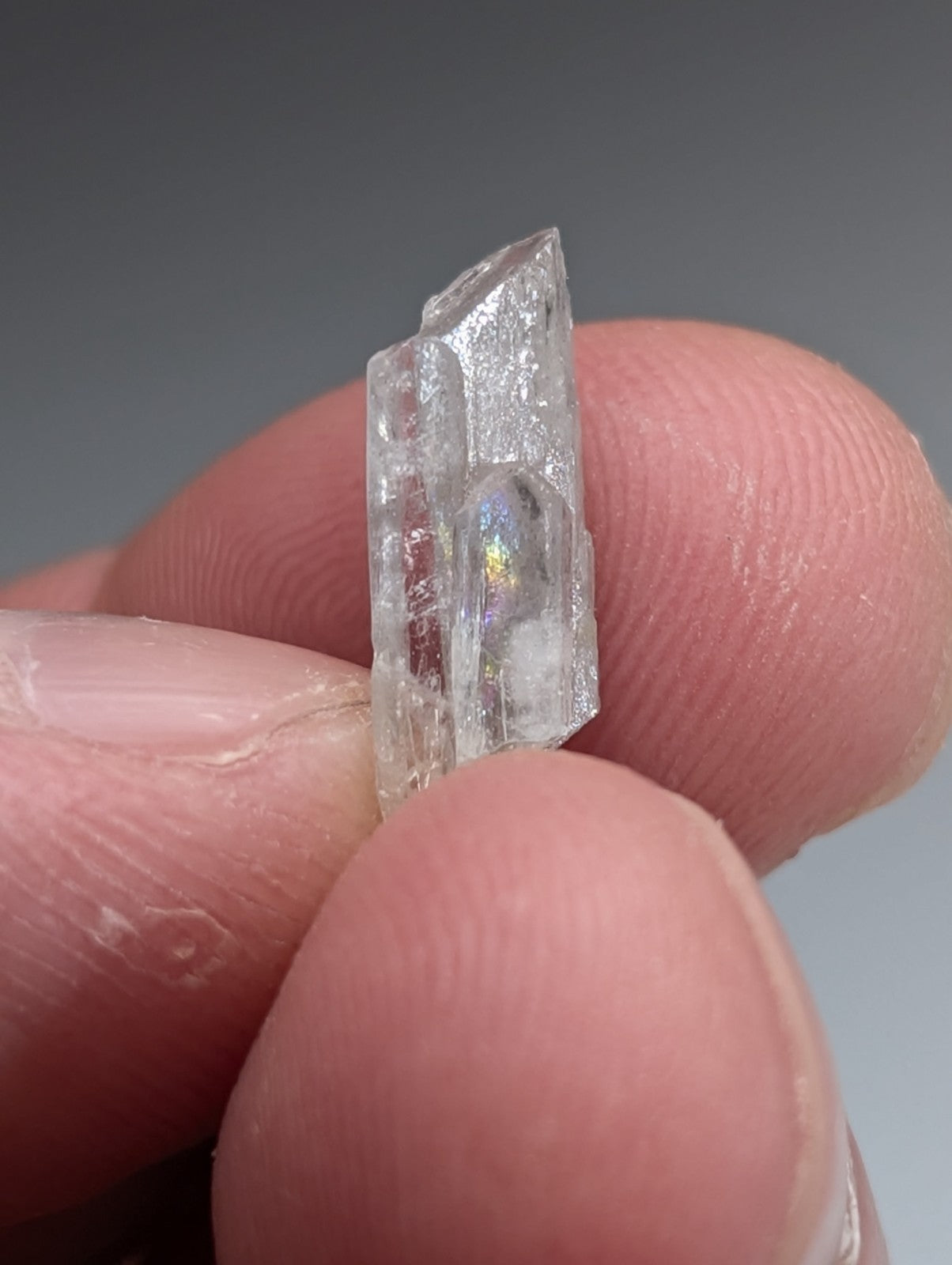 A clear translucent quartz crystal with faceted top and subtle iridescence in a+ barite crystal case from magnet cove arkansas