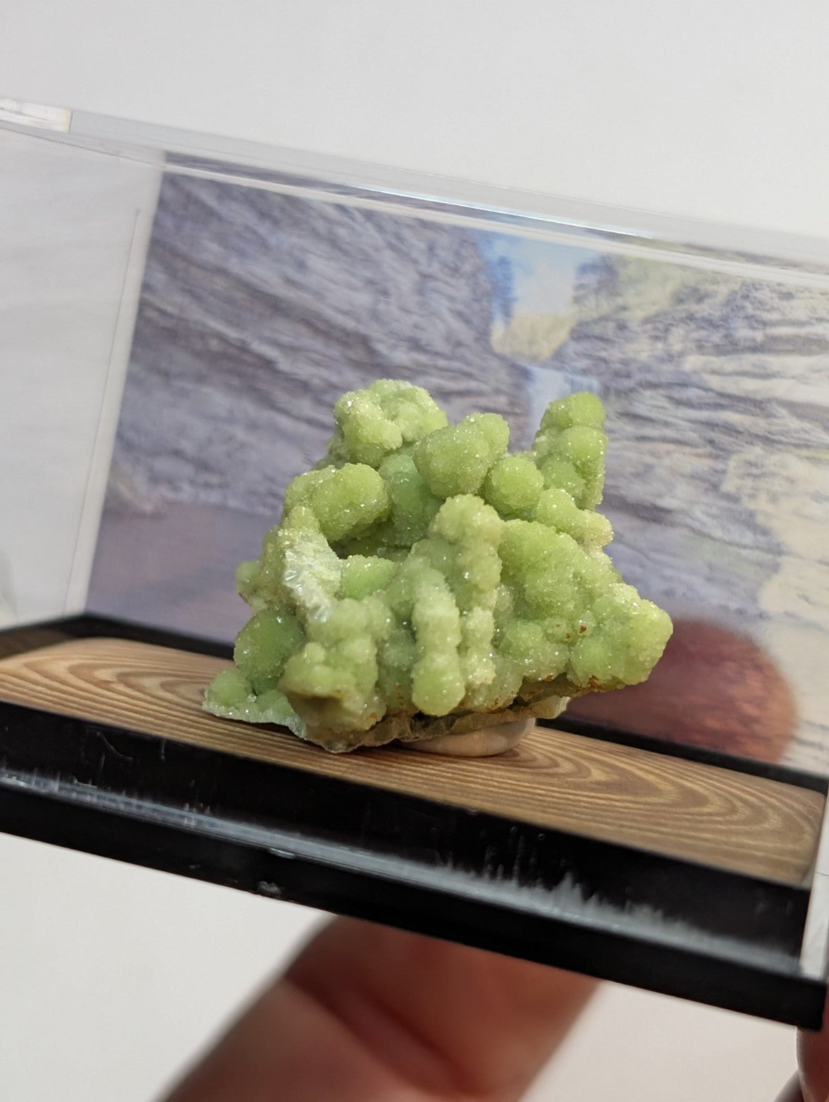 A vibrant green, crystalline mineral specimen with a textured, clustered appearance.