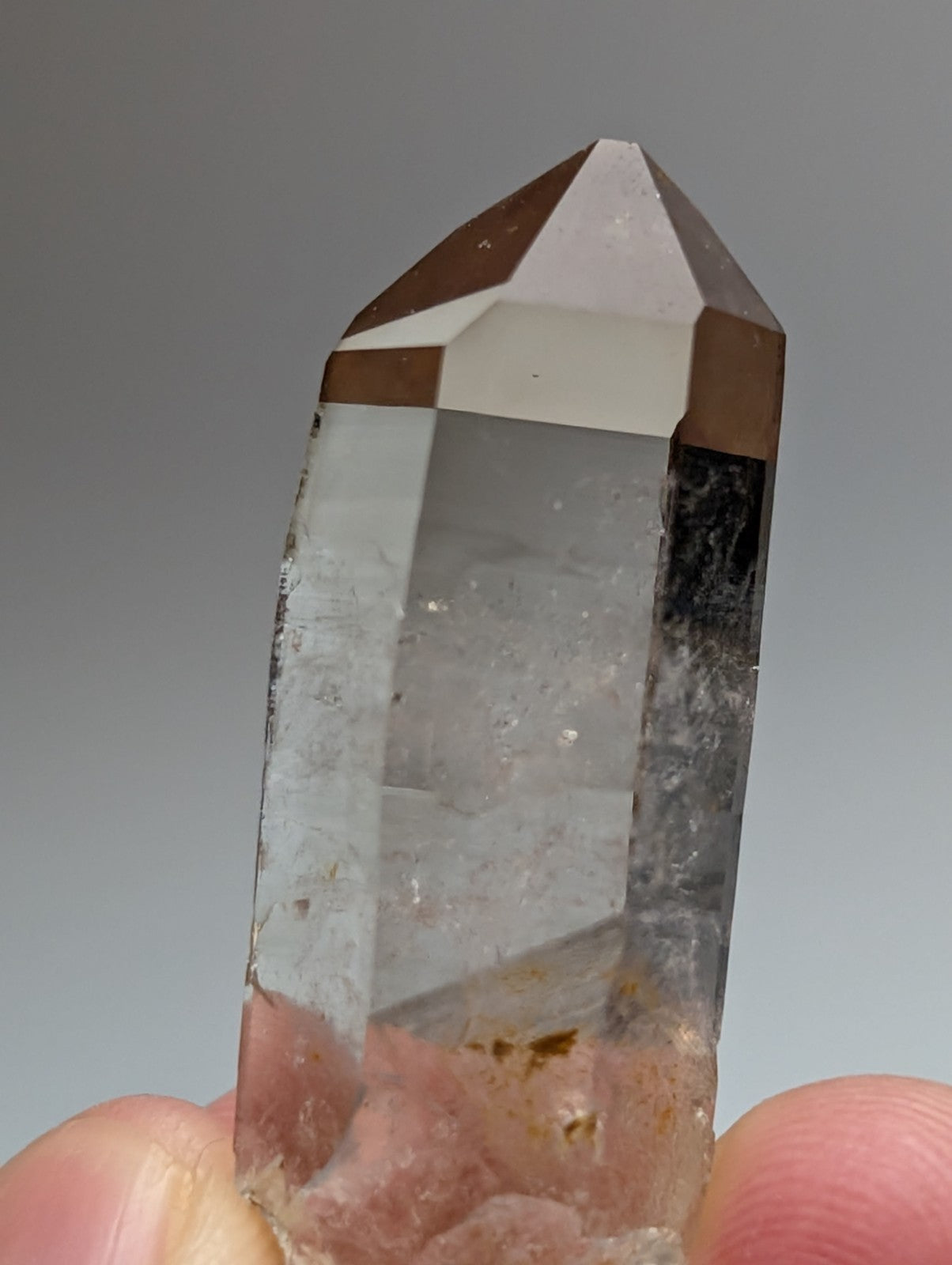 A+++ natural smoky quartz crystal point with translucent clear quartz and brownish inclusions from Garland County Arkansas USA