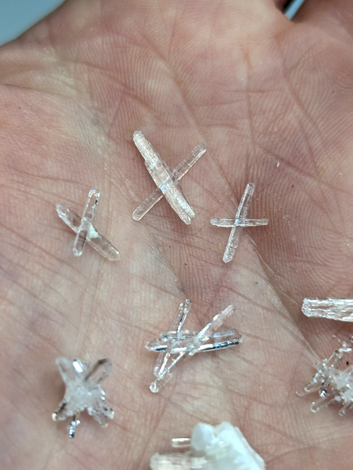 Clear translucent quartz cross-shaped faceted beads set of 8 from jeffrey quarry arkansas old stock