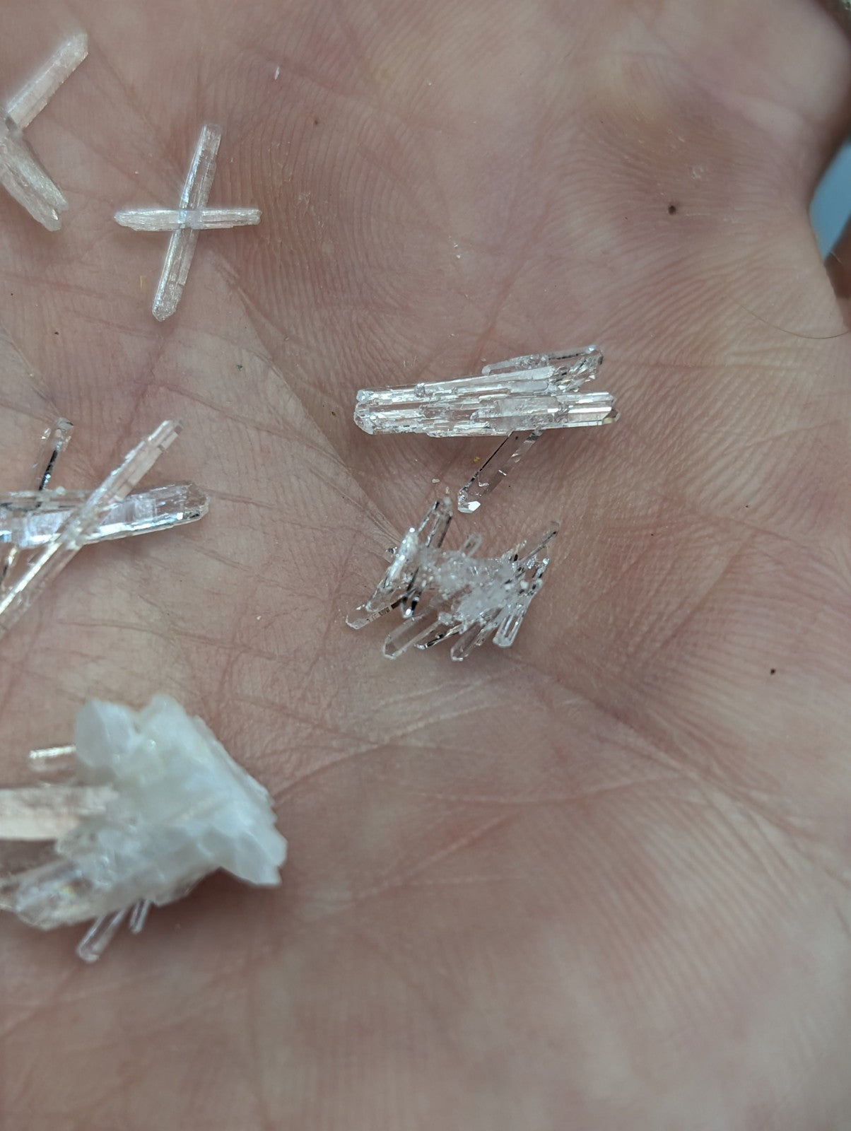 Clear translucent quartz crystals with sharp angular facets in A+ Solution quartz set of 8 from Jeffrey Quarry Arkansas