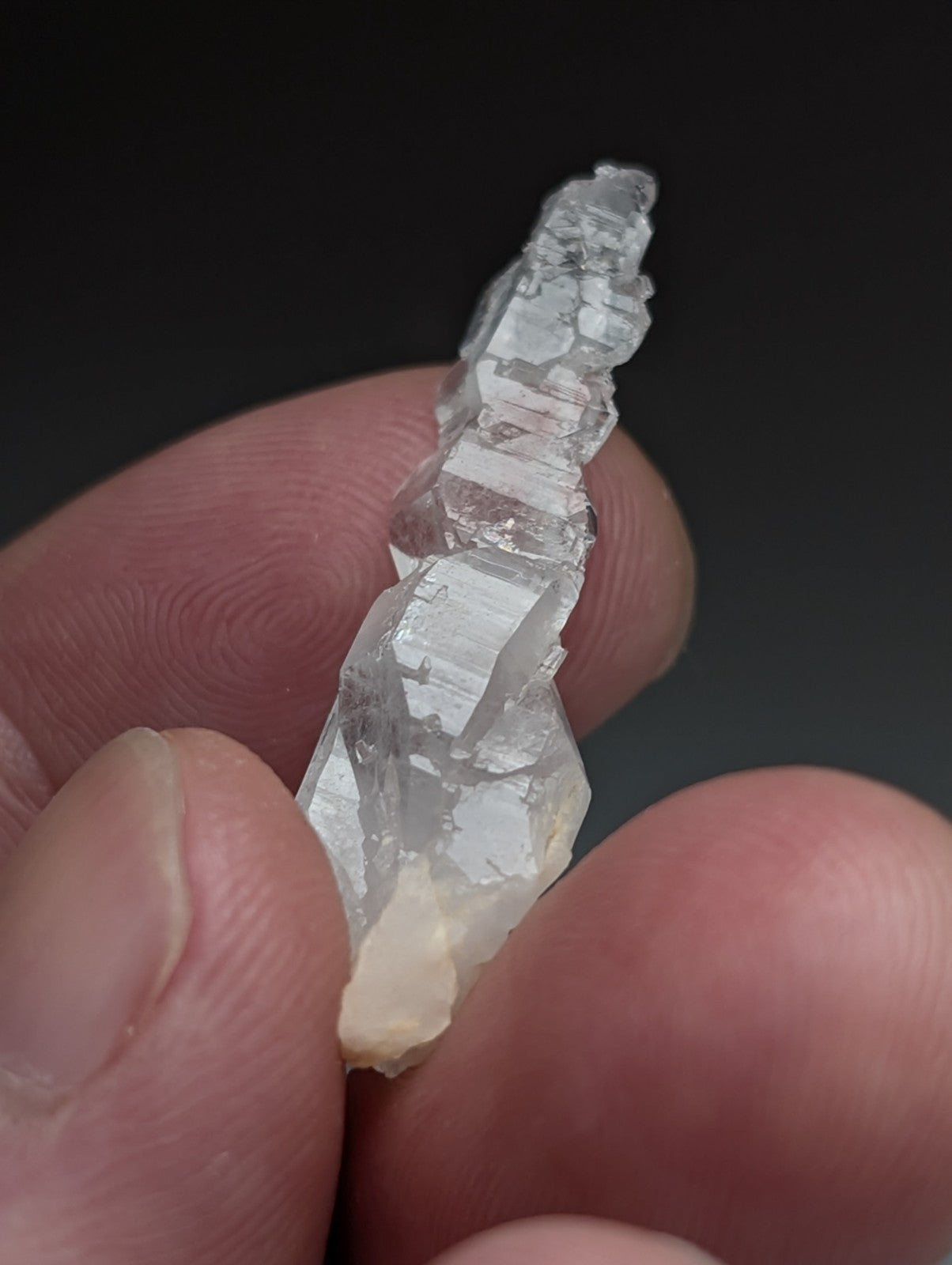 A plus unique clear quartz crystal with spiral growth and subtle white to pale yellow tint from garland county arkansas