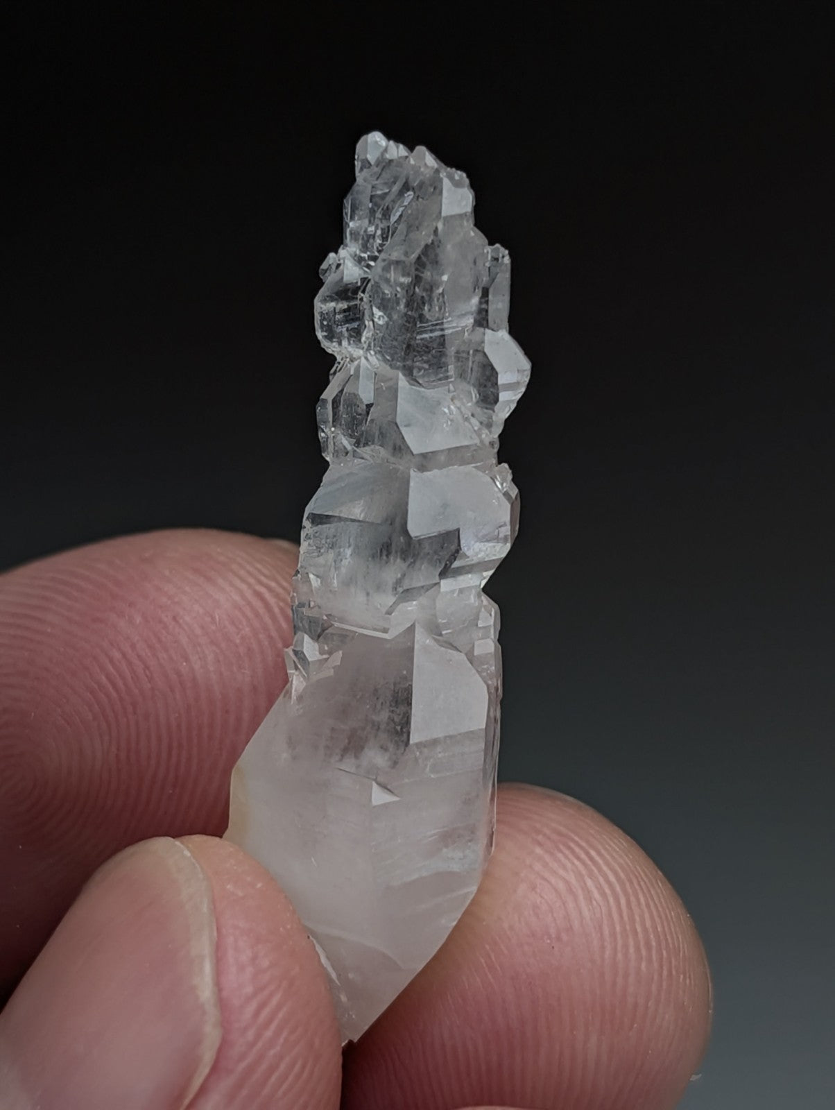 A translucent clear quartz crystal cluster with sharp facets and jagged top from Garland County Arkansas USA