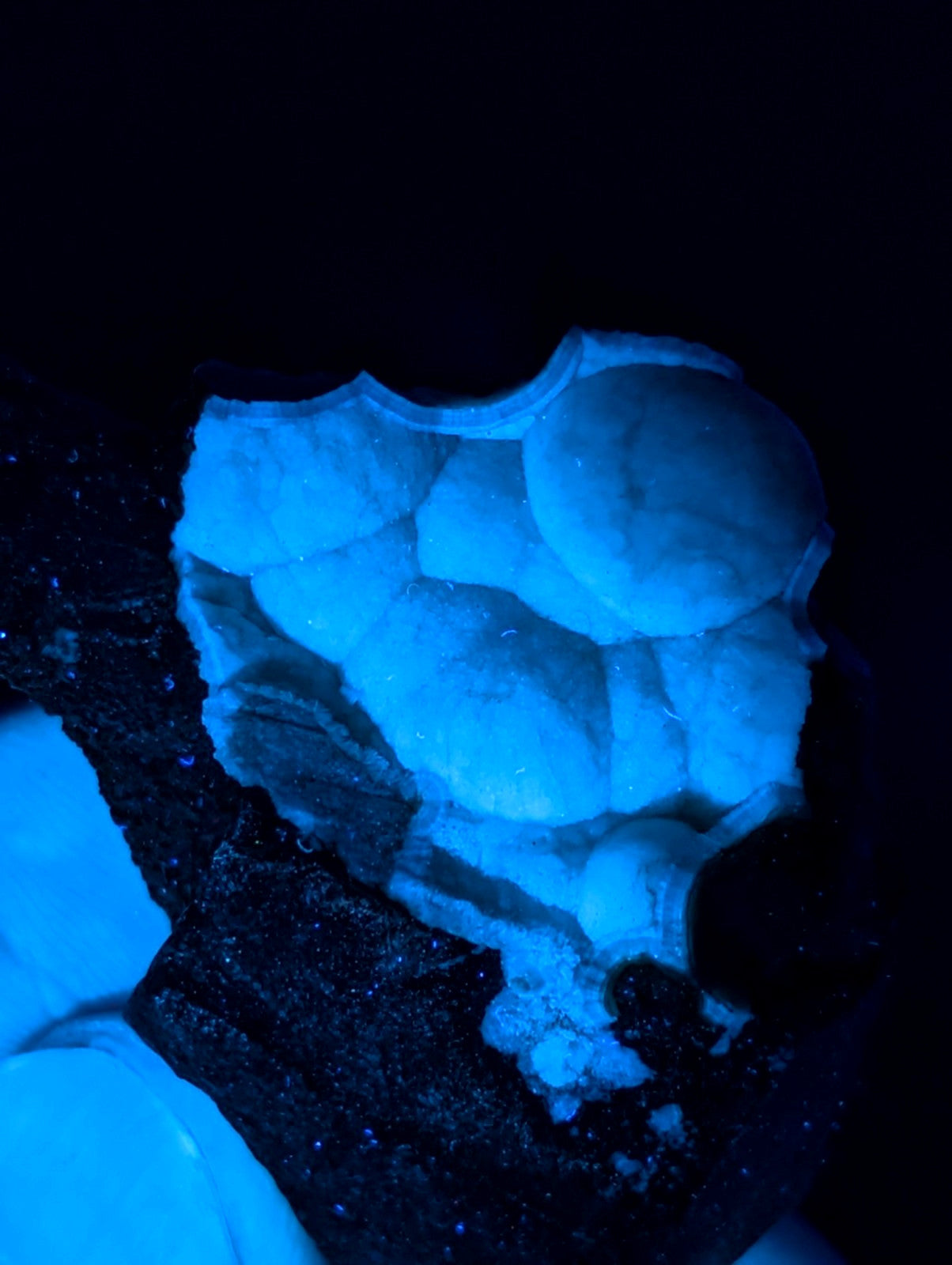 A+ uv reactive wavellite mineral specimen glowing blue with rough clustered texture from mauldin mountain arkansas usa