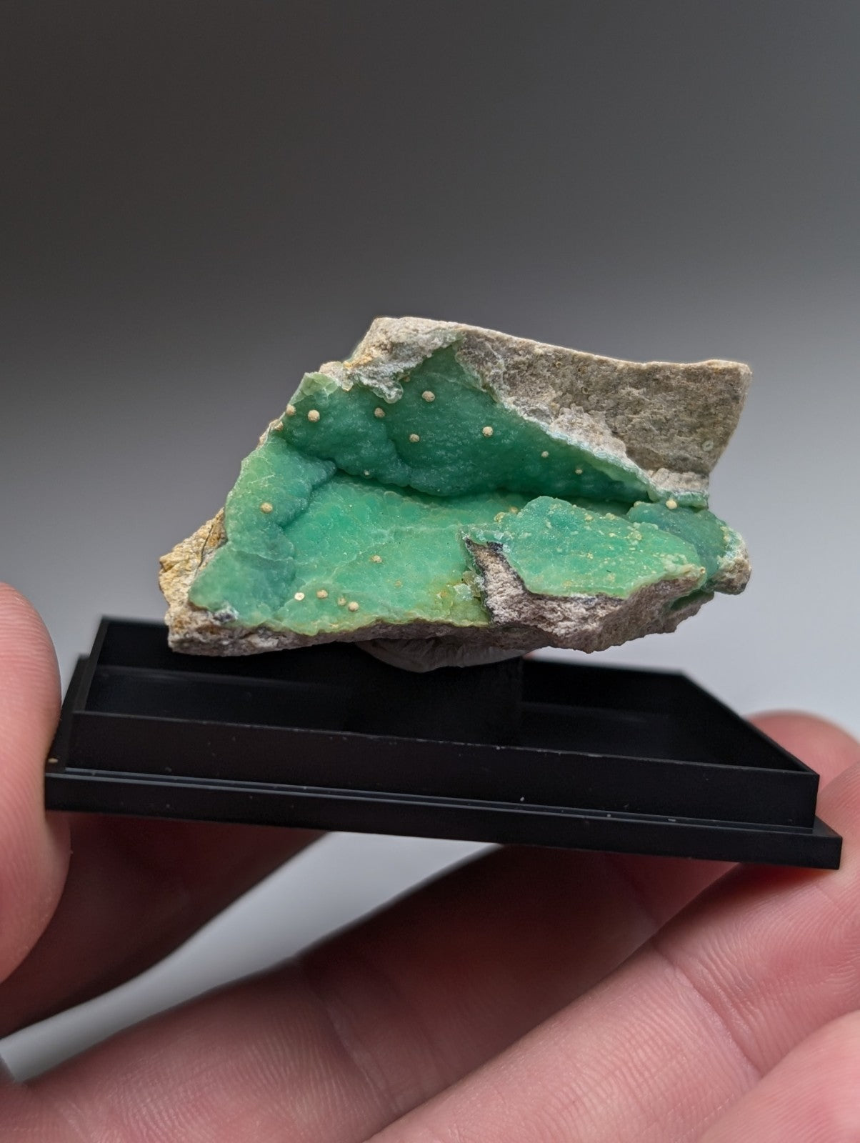 A vibrant green wavellite on variscite mineral specimen with rough matrix and white inclusions from garland county arkansas