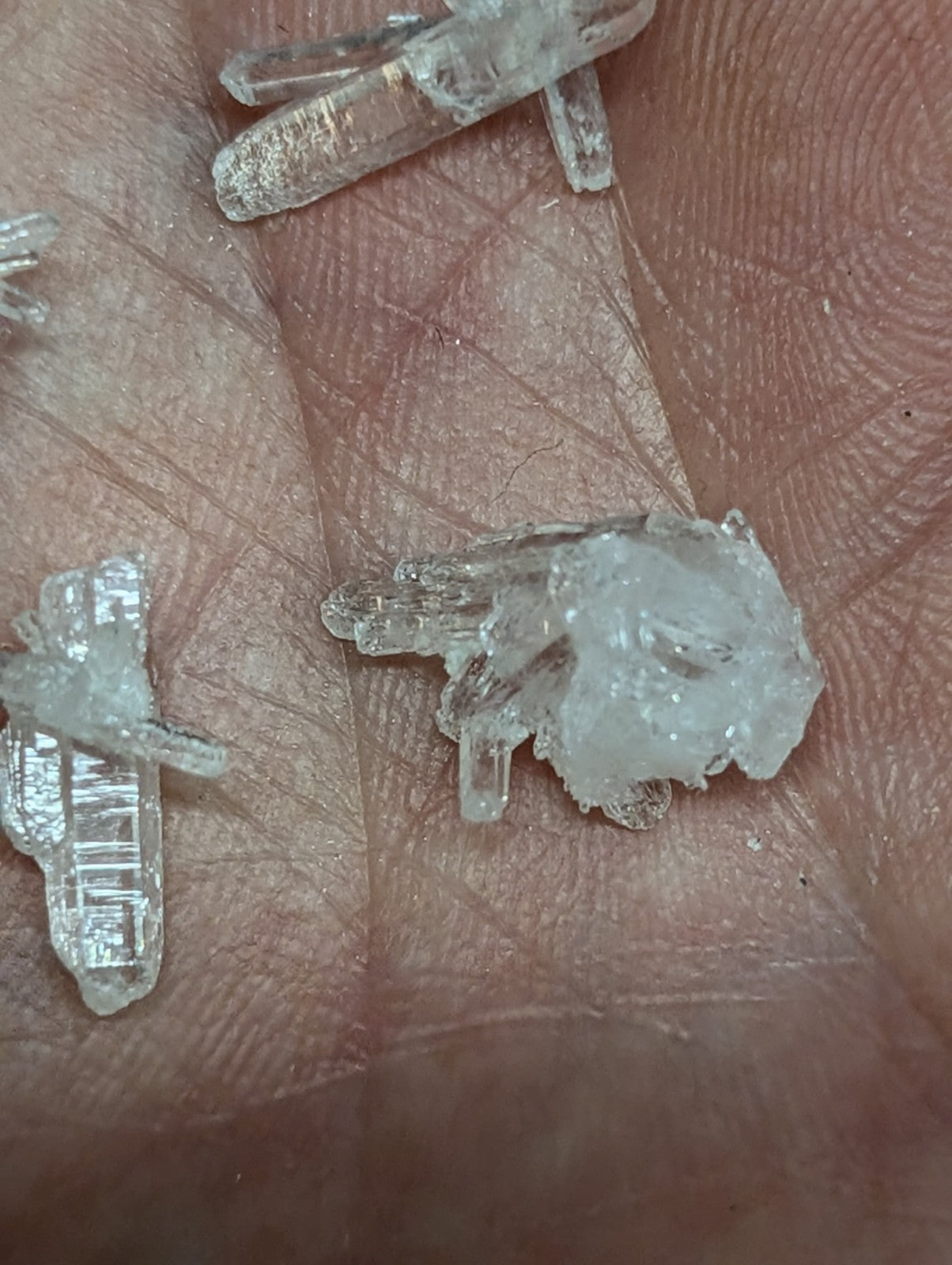 Clear quartz crystals with jagged, translucent edges and a natural, earthy appearance.