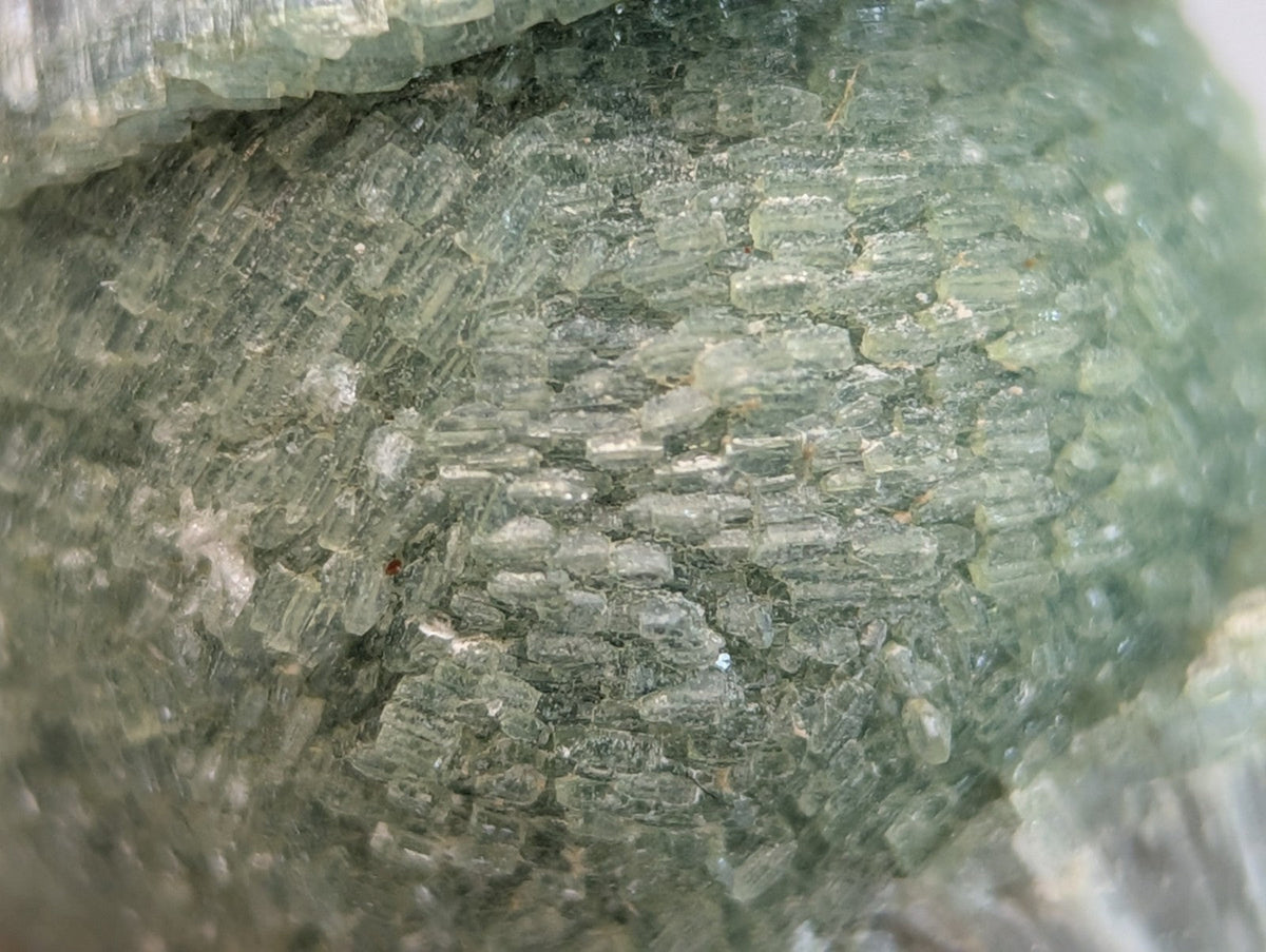 Amazing wavellite green translucent mineral with crystalline layered texture on handmade wood mount from Arkansas