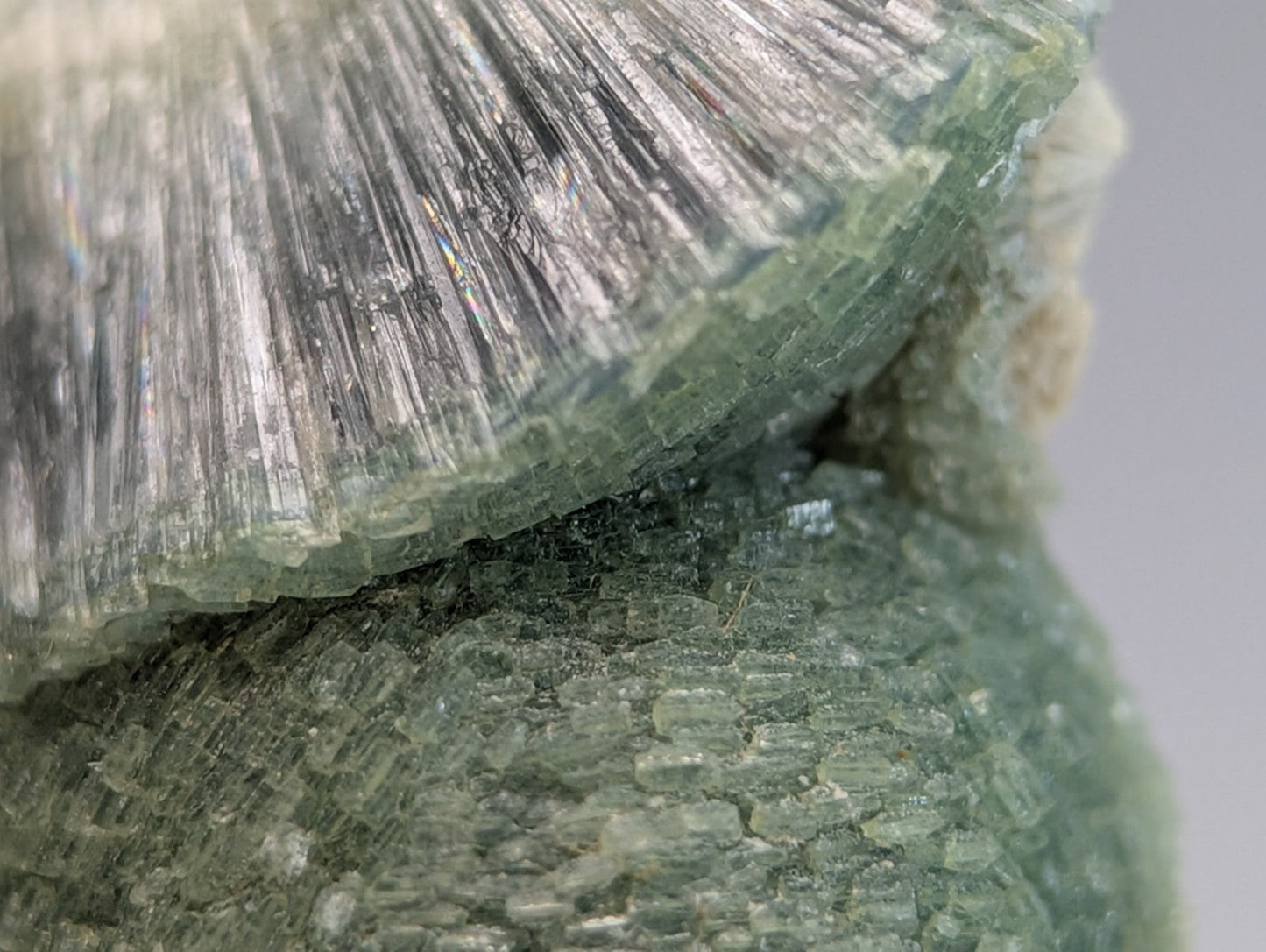 Amazing wavellite translucent green mineral with fan-shaped crystals on handmade wood mount from Garland County Arkansas