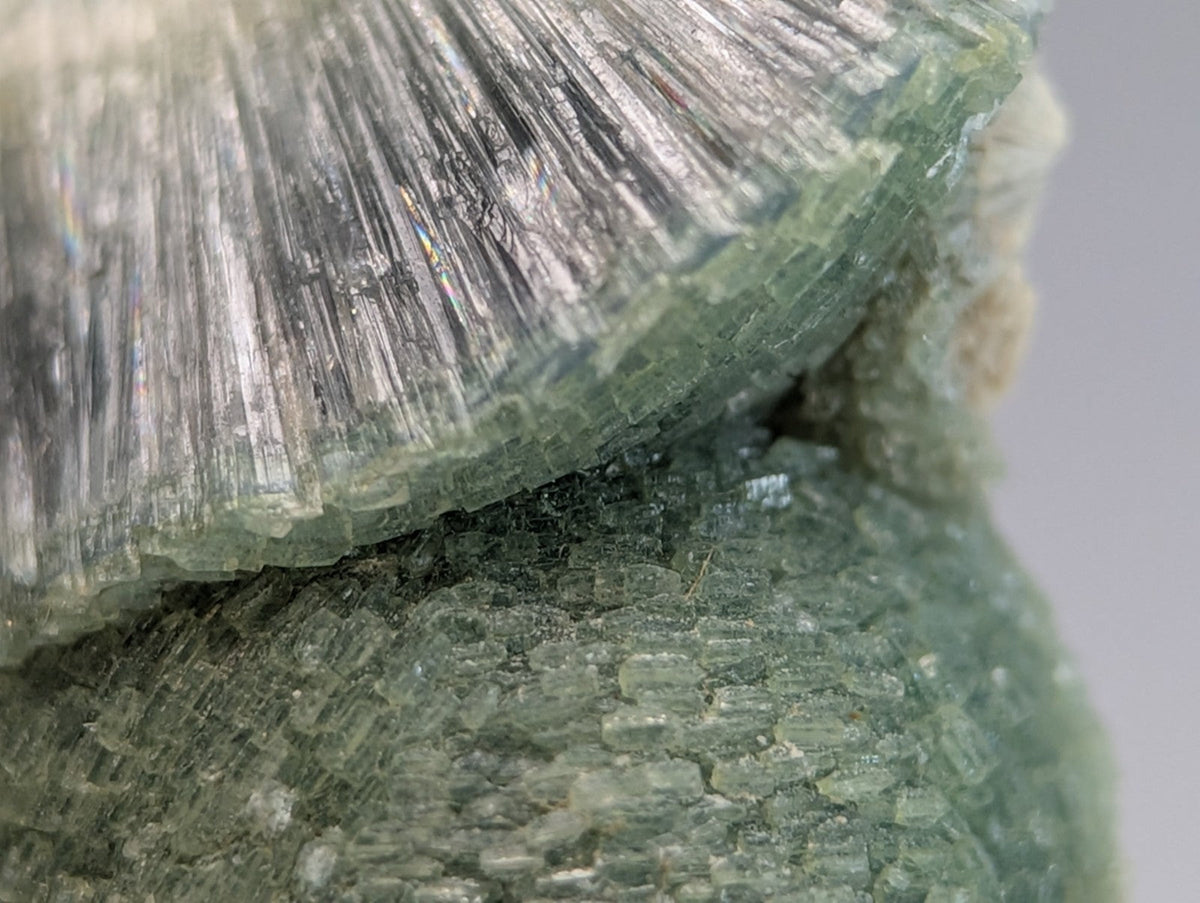 Amazing wavellite translucent green mineral with fan-shaped crystals on handmade wood mount from Garland County Arkansas