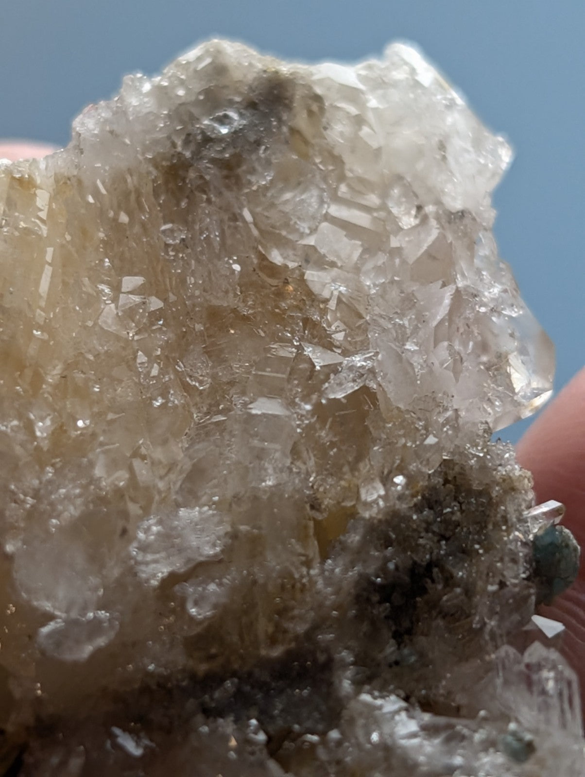 Blue green cookeite on quartz from saline county arkansas translucent crystalline mineral with pale yellow hues and inclusions