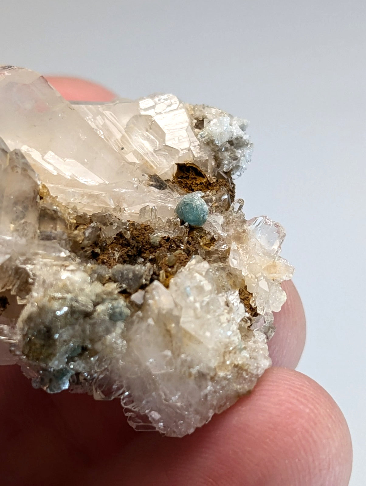 Blue green cookeite on translucent quartz cluster with vibrant turquoise gem from saline county arkansas rare uv reactive