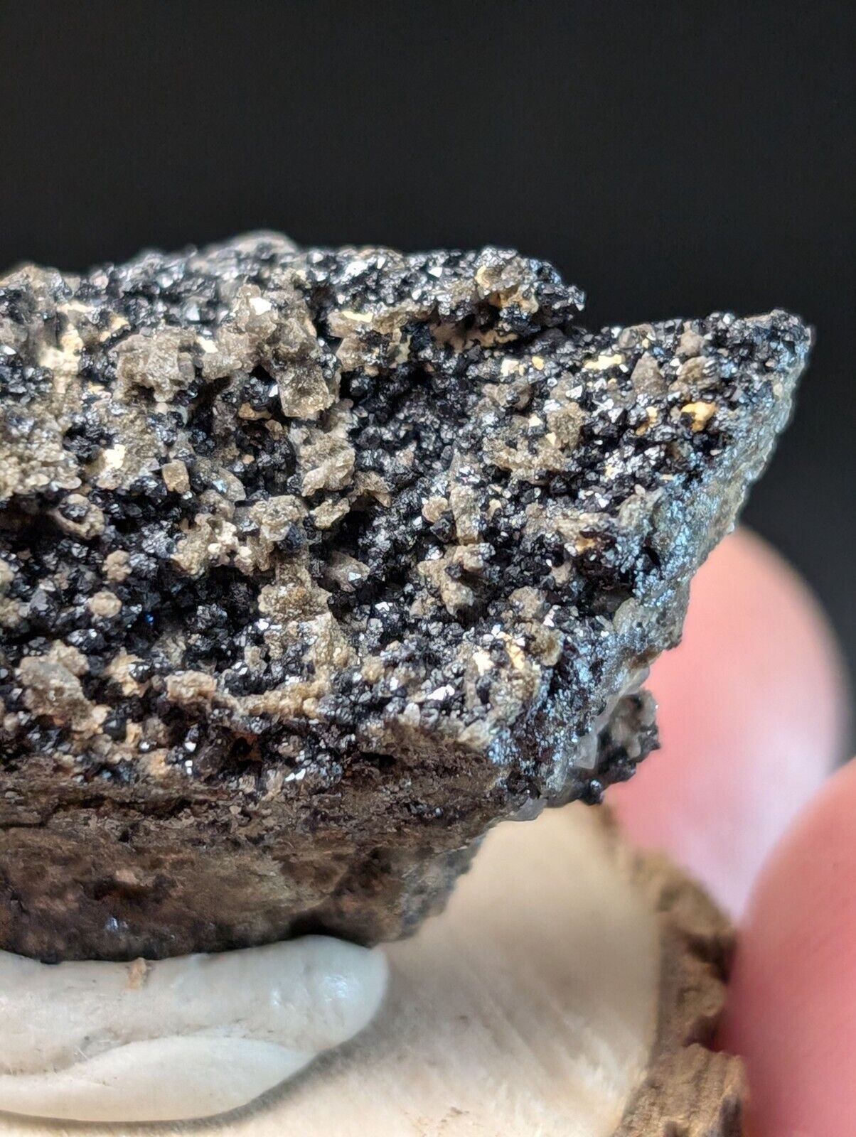 Brookite on Smoky Quartz Magnet Cove Arkansas USA Old Stock w/ wood display - Collectibles:Rocks Fossils &