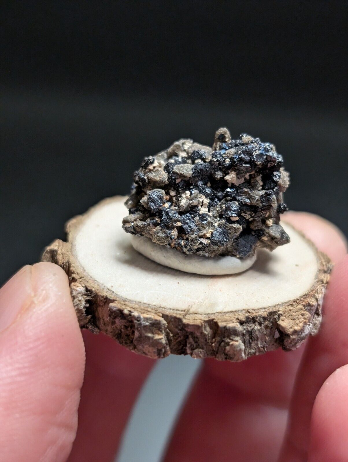 Brookite on Smoky Quartz Magnet Cove Arkansas USA Old Stock w/ wood display - Collectibles:Rocks Fossils &