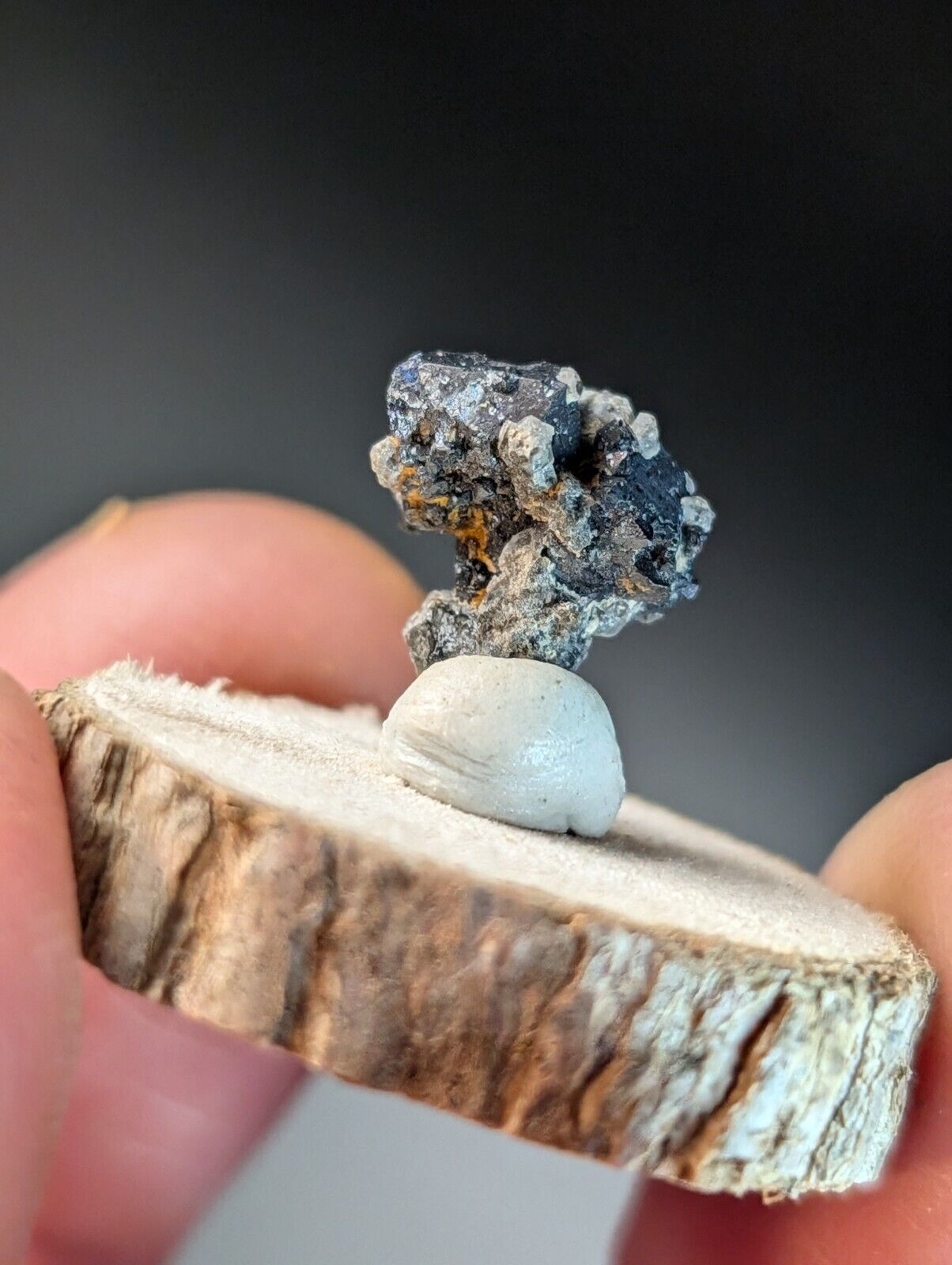 Brookite on Smoky Quartz Magnet Cove Arkansas USA Old Stock w/ wood display - Collectibles:Rocks Fossils &