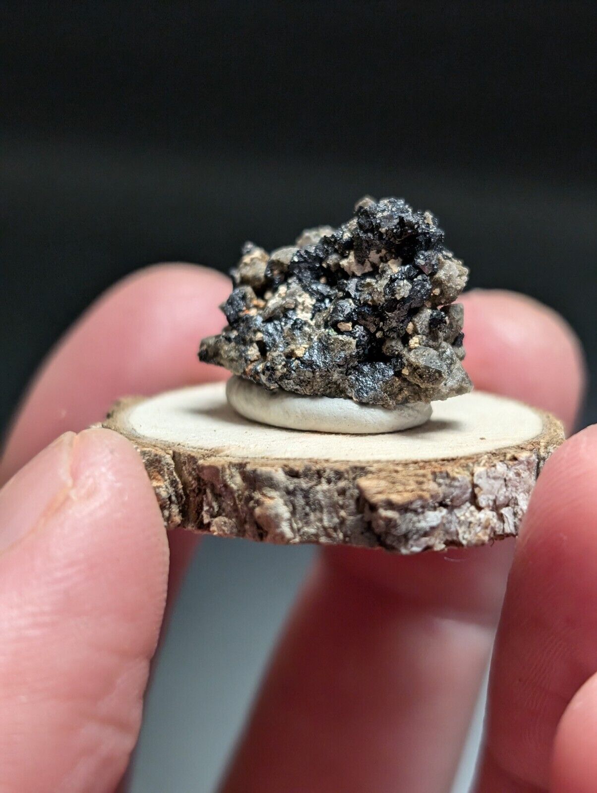 Brookite on Smoky Quartz Magnet Cove Arkansas USA Old Stock w/ wood display - Collectibles:Rocks Fossils &