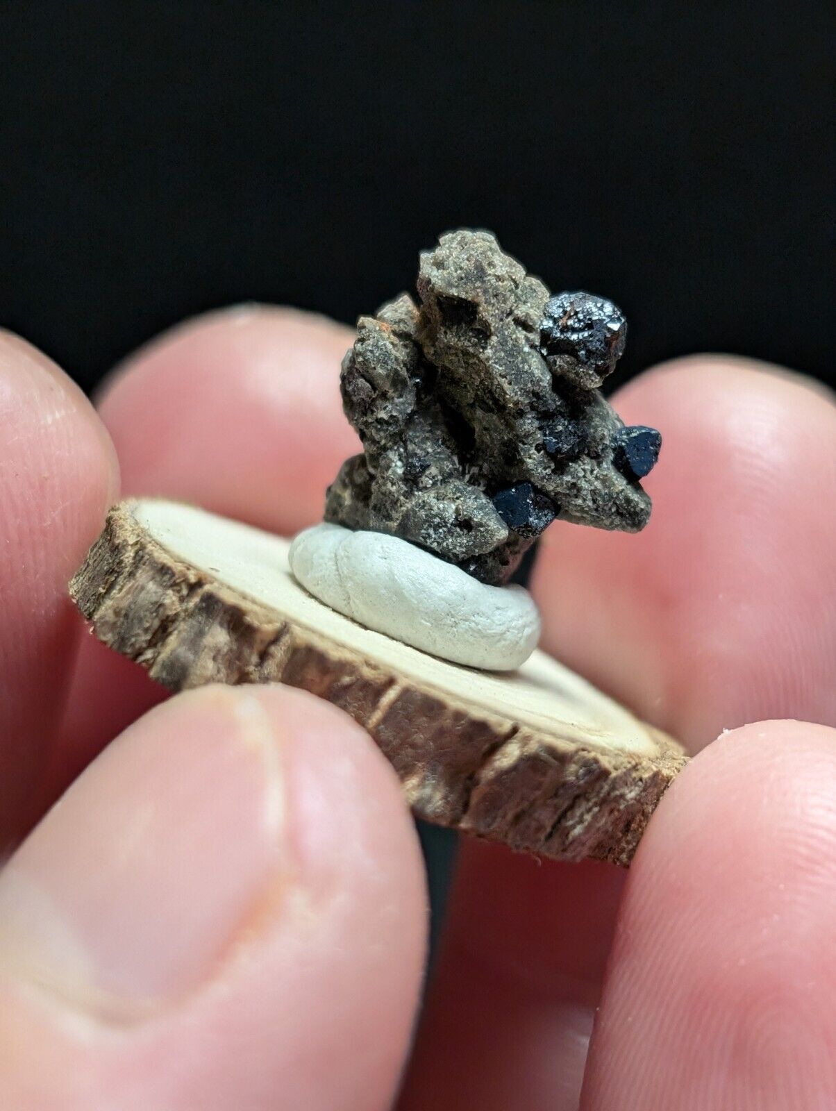 Brookite on Smoky Quartz Magnet Cove Arkansas USA Old Stock w/ wood display - Collectibles:Rocks Fossils &