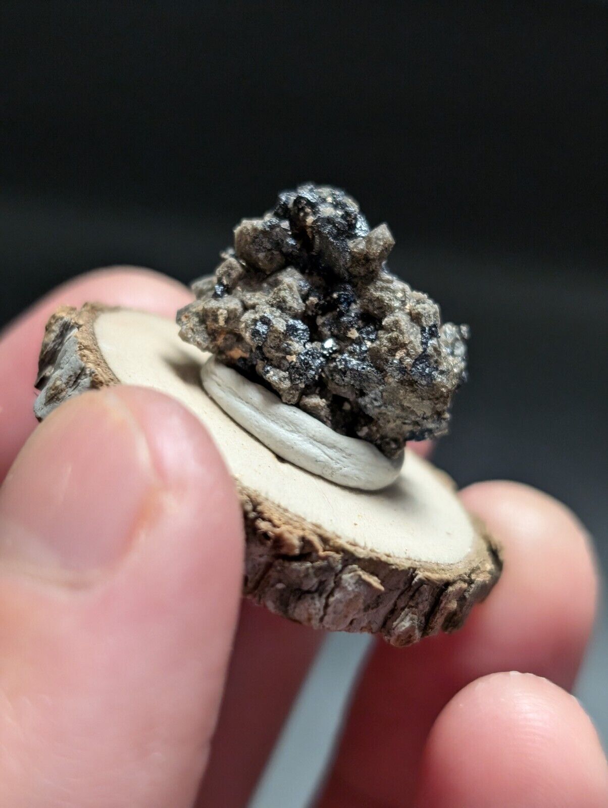Brookite on Smoky Quartz Magnet Cove Arkansas USA Old Stock w/ wood display - Collectibles:Rocks Fossils &