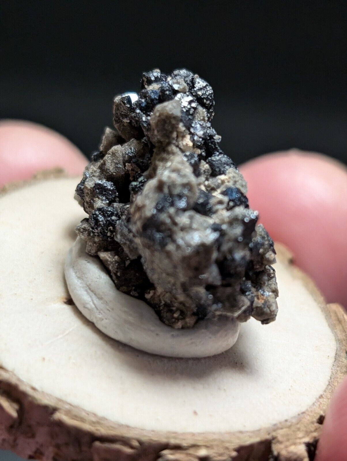 Brookite on Smoky Quartz Magnet Cove Arkansas USA Old Stock w/ wood display - Collectibles:Rocks Fossils &