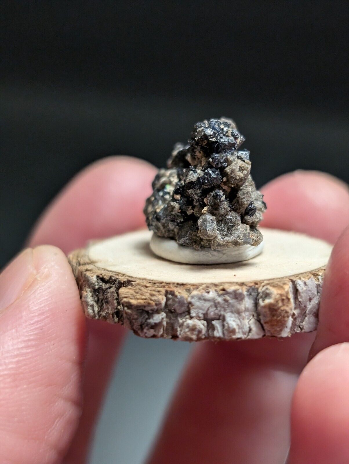 Brookite on Smoky Quartz Magnet Cove Arkansas USA Old Stock w/ wood display - Collectibles:Rocks Fossils &
