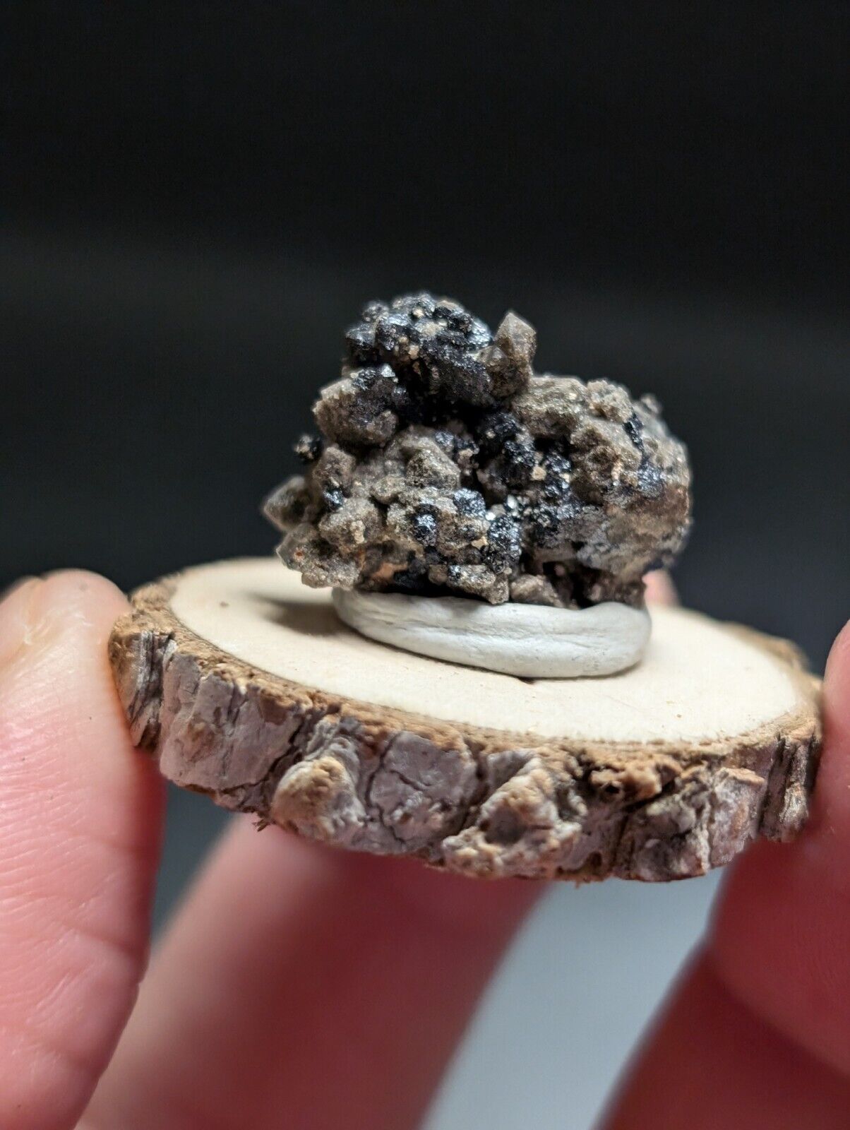 Brookite on Smoky Quartz Magnet Cove Arkansas USA Old Stock w/ wood display - Collectibles:Rocks Fossils &