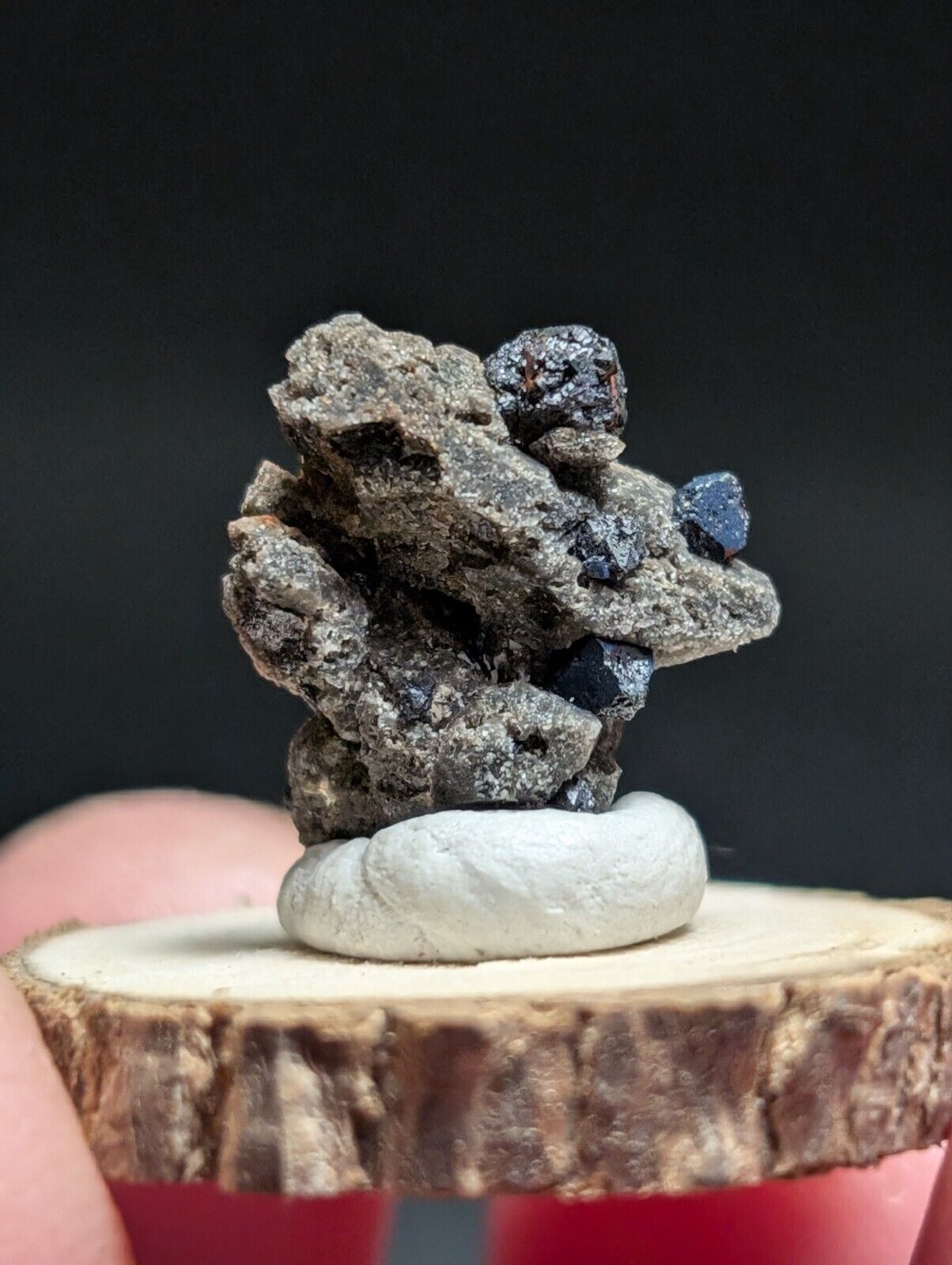 Brookite on Smoky Quartz Magnet Cove Arkansas USA Old Stock w/ wood display - Collectibles:Rocks Fossils &