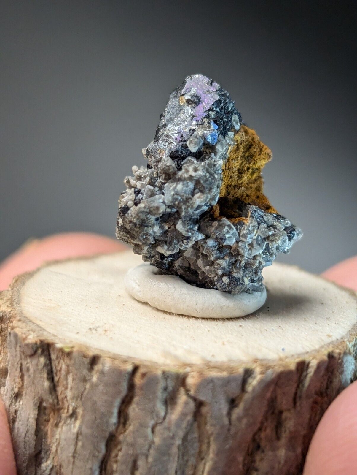 Brookite on Smoky Quartz Magnet Cove Arkansas USA Old Stock w/ wood display - Collectibles:Rocks Fossils &