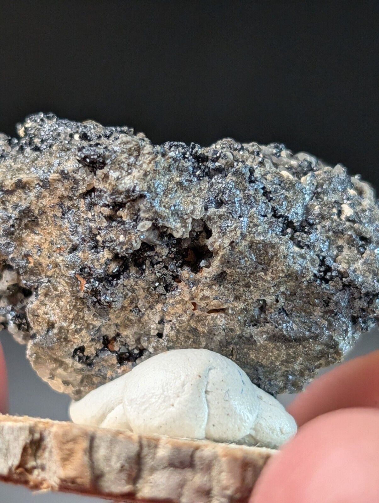 Brookite on Smoky Quartz Magnet Cove Arkansas USA Old Stock w/ wood display - Collectibles:Rocks Fossils &