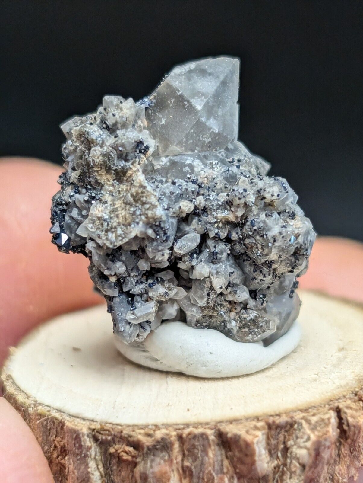 Brookite on Smoky Quartz Magnet Cove Arkansas USA Old Stock w/ wood display - Collectibles:Rocks Fossils &