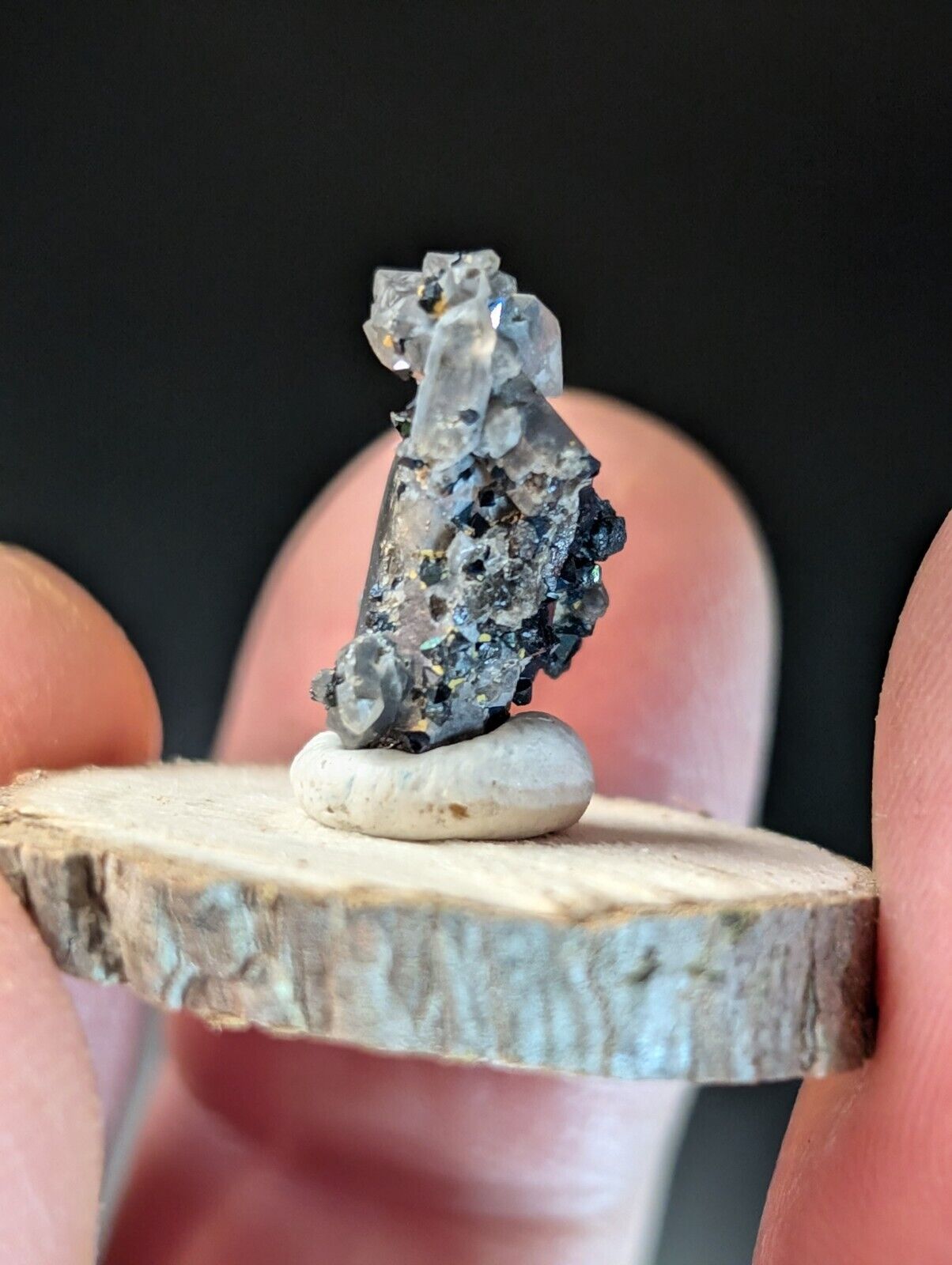 Brookite on Smoky Quartz Magnet Cove Arkansas USA Old Stock w/ wood display - Collectibles:Rocks Fossils &