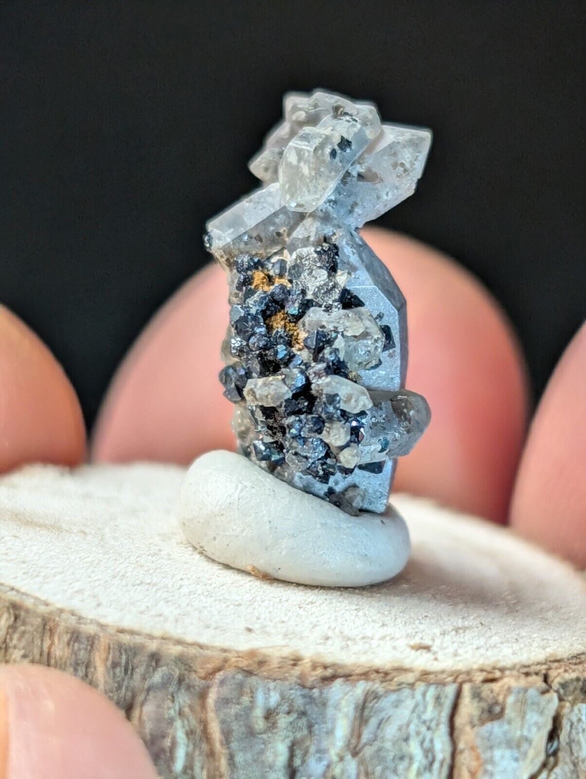 Brookite on Smoky Quartz Magnet Cove Arkansas USA Old Stock w/ wood display - Collectibles:Rocks Fossils &
