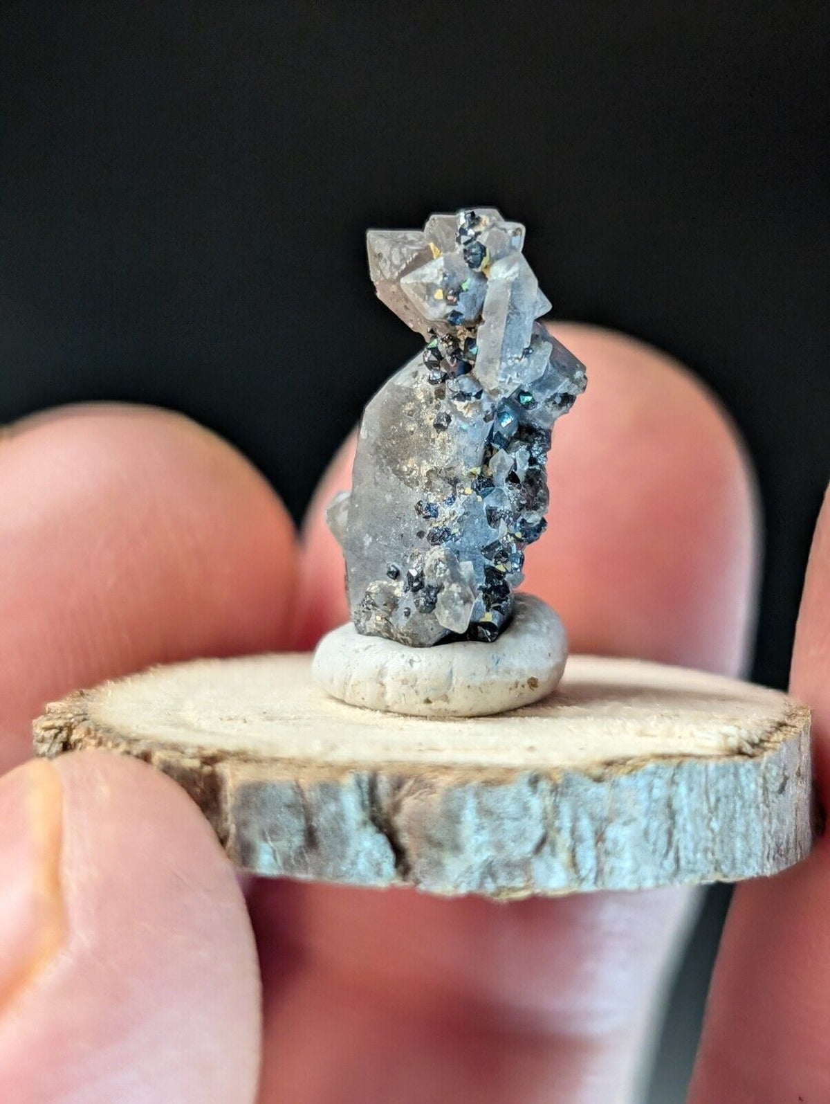 Brookite on Smoky Quartz Magnet Cove Arkansas USA Old Stock w/ wood display - Collectibles:Rocks Fossils &