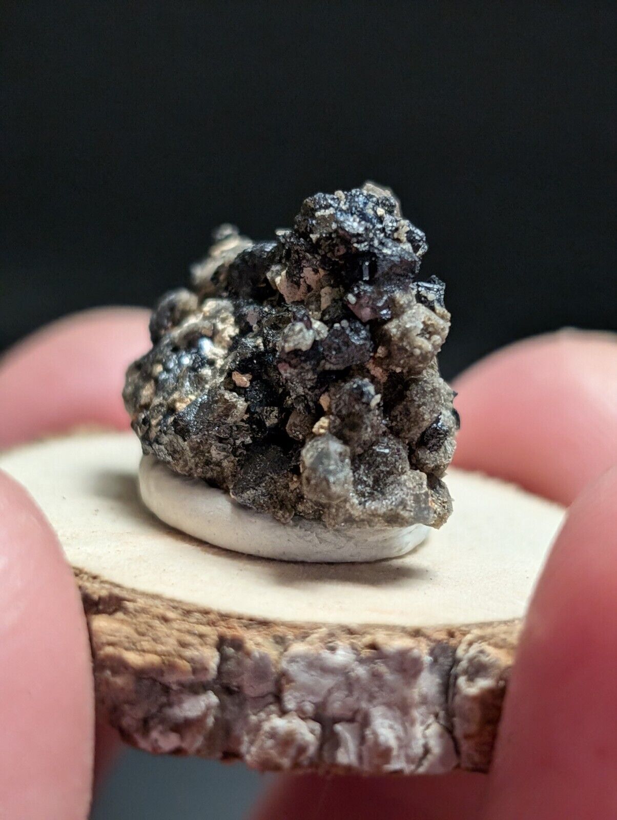 Brookite on Smoky Quartz Magnet Cove Arkansas USA Old Stock w/ wood display - Collectibles:Rocks Fossils &